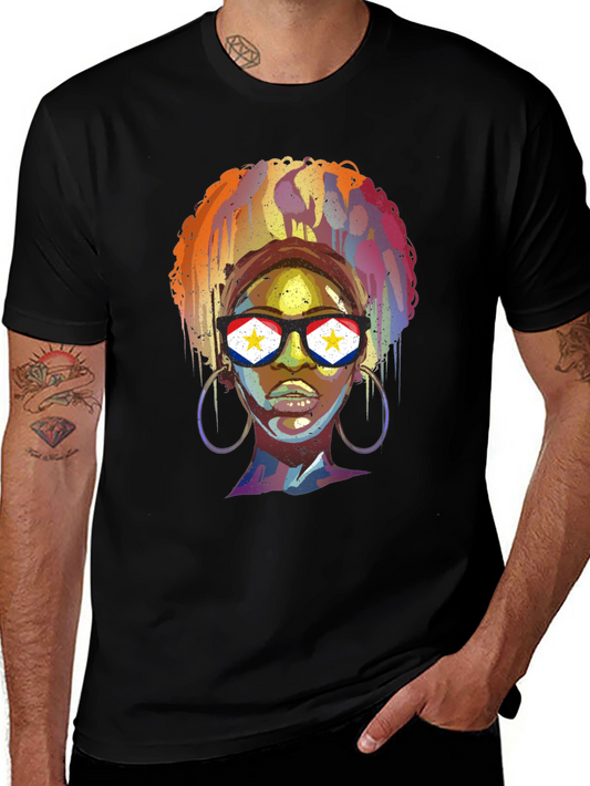 Stylish Black T-Shirt with Artistic Woman Graphic