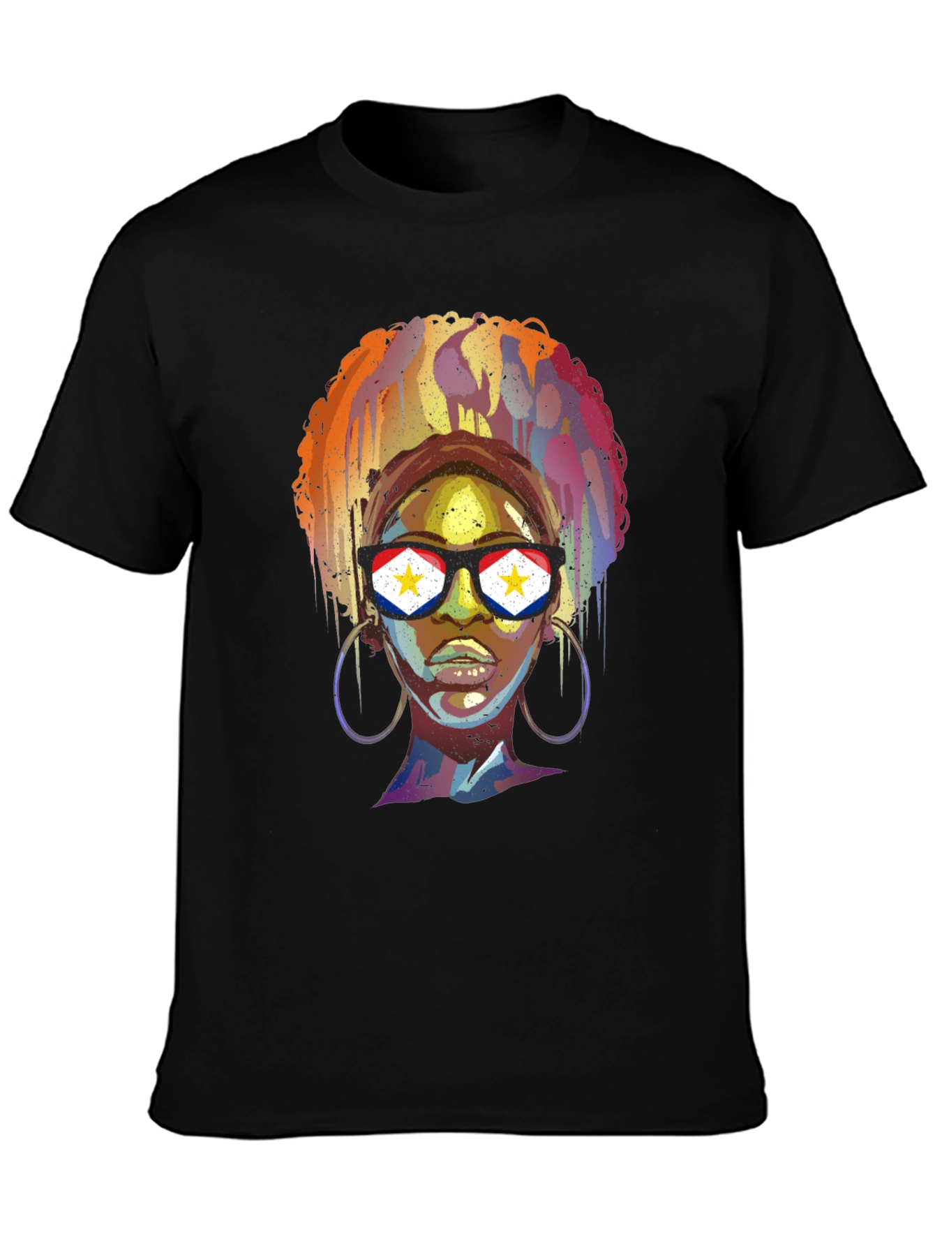 Stylish Black T-Shirt with Artistic Woman Graphic