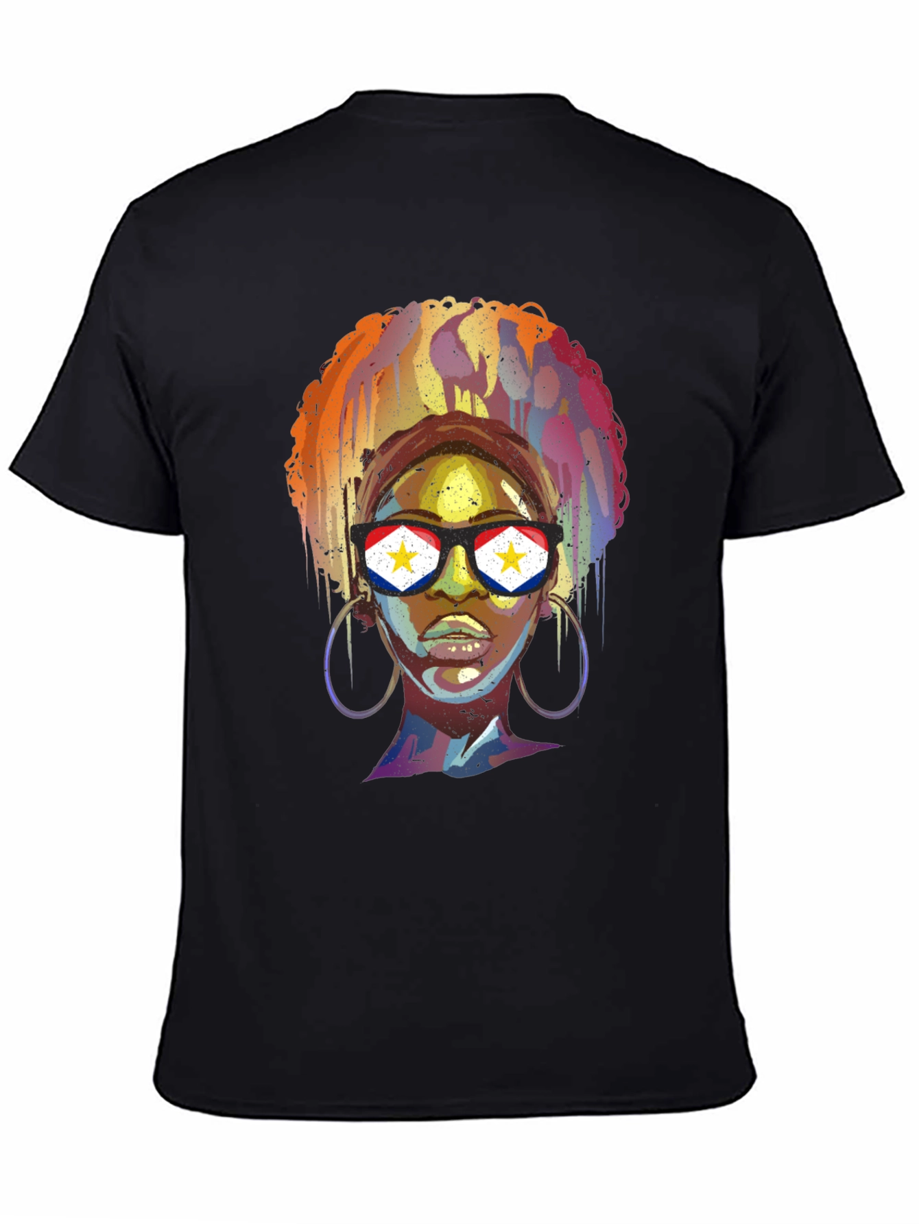 Stylish Black T-Shirt with Artistic Woman Graphic