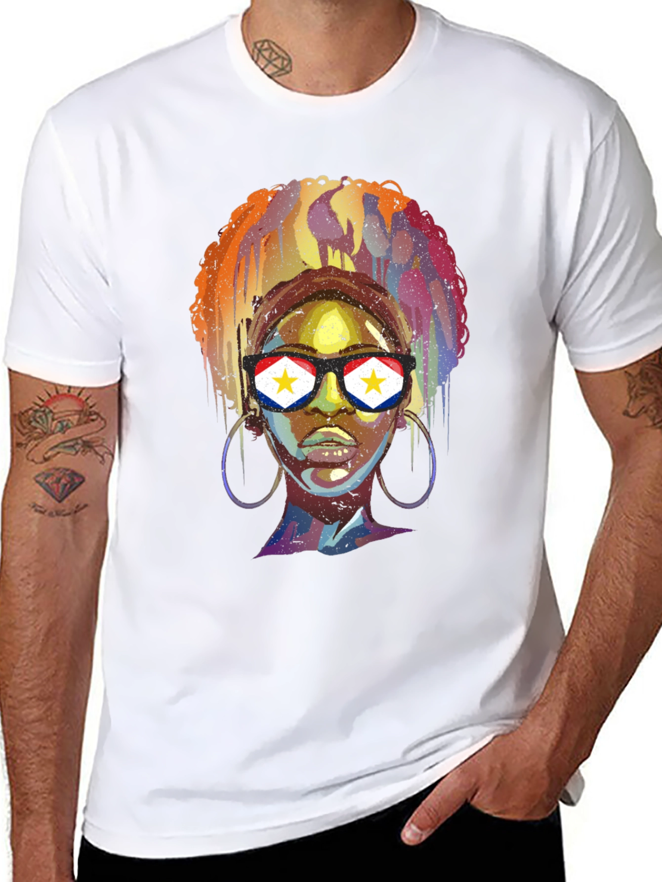 Stylish Black T-Shirt with Artistic Woman Graphic