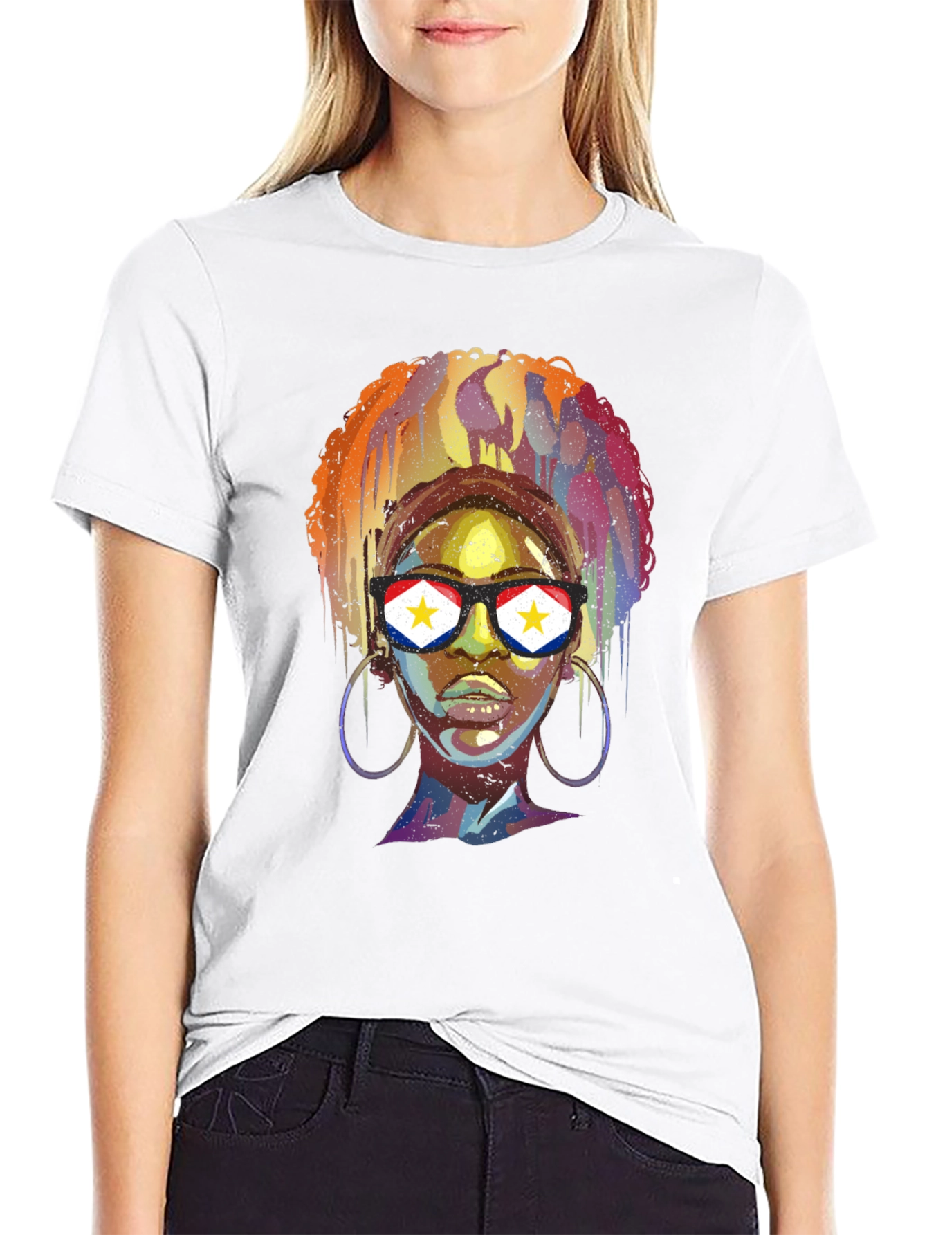 Stylish Black T-Shirt with Artistic Woman Graphic