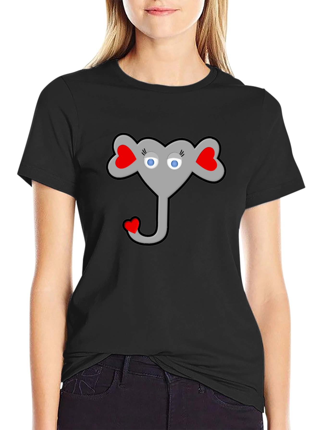Heart Elephant Graphic Black T-Shirt