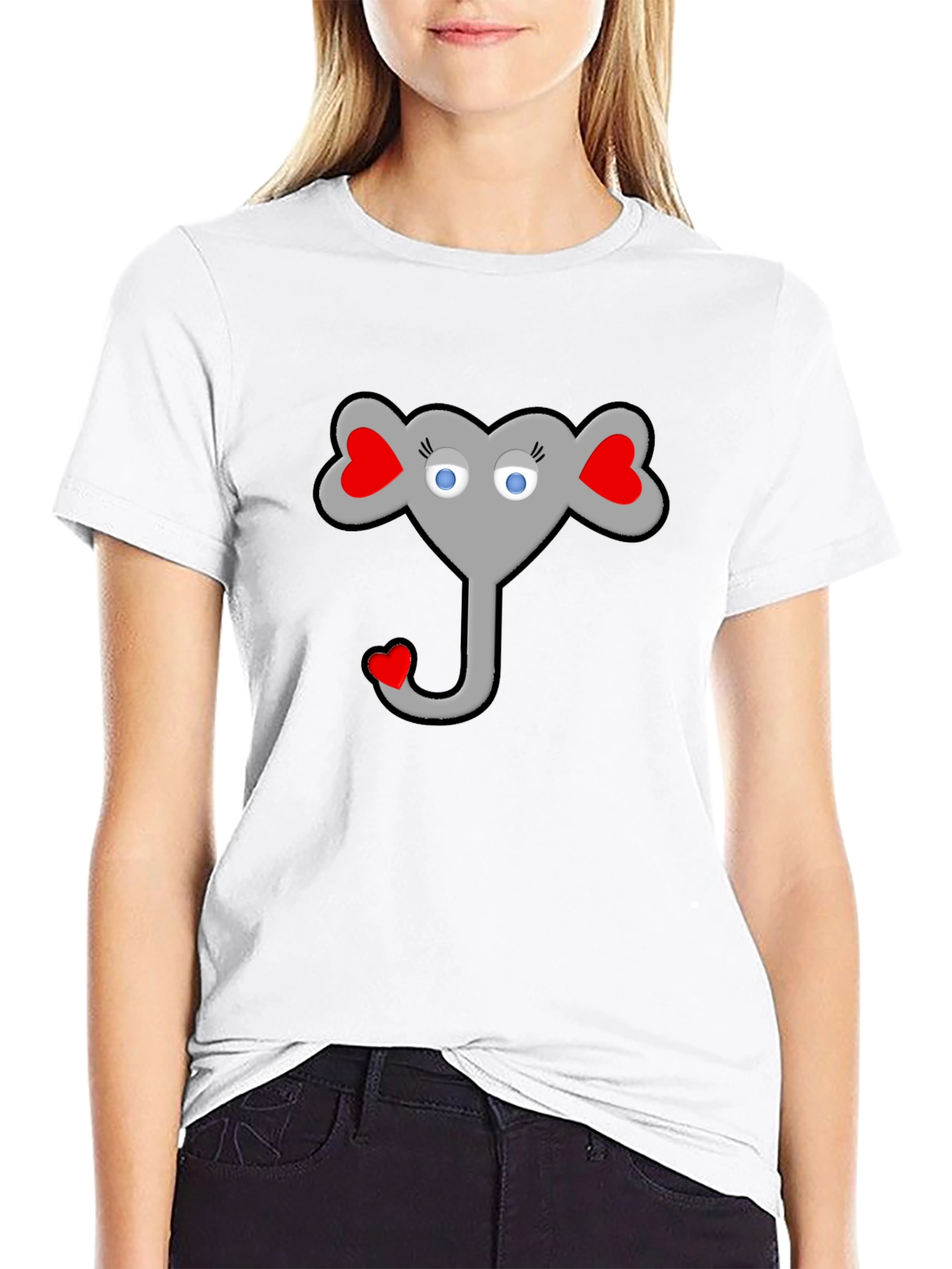 Heart Elephant Graphic Black T-Shirt
