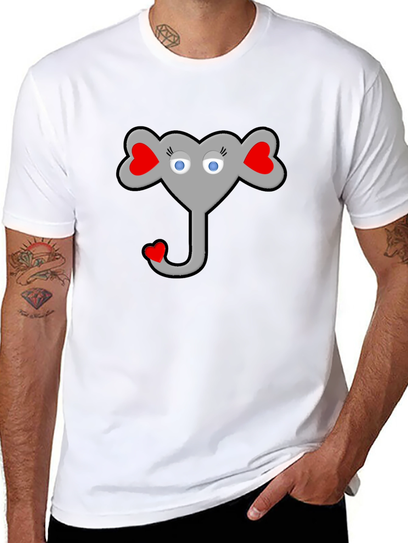 Heart Elephant Graphic Black T-Shirt