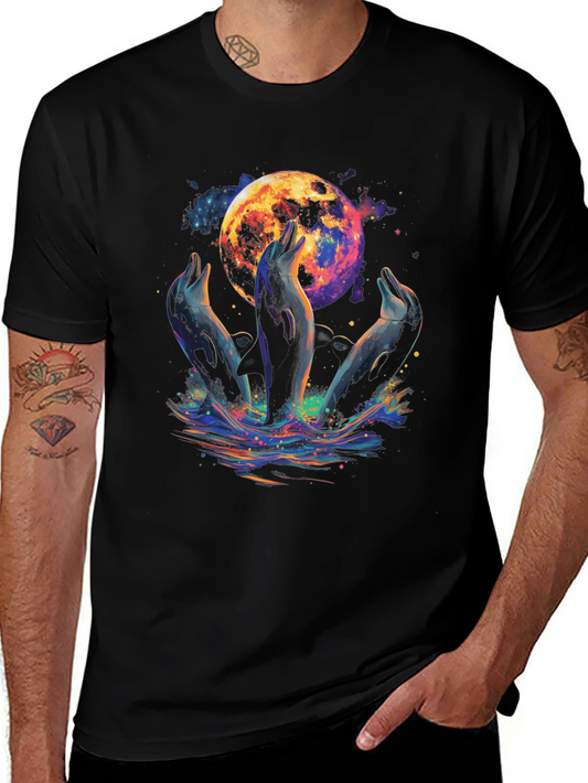 Dolphin Moon Graphic T-Shirt - Black