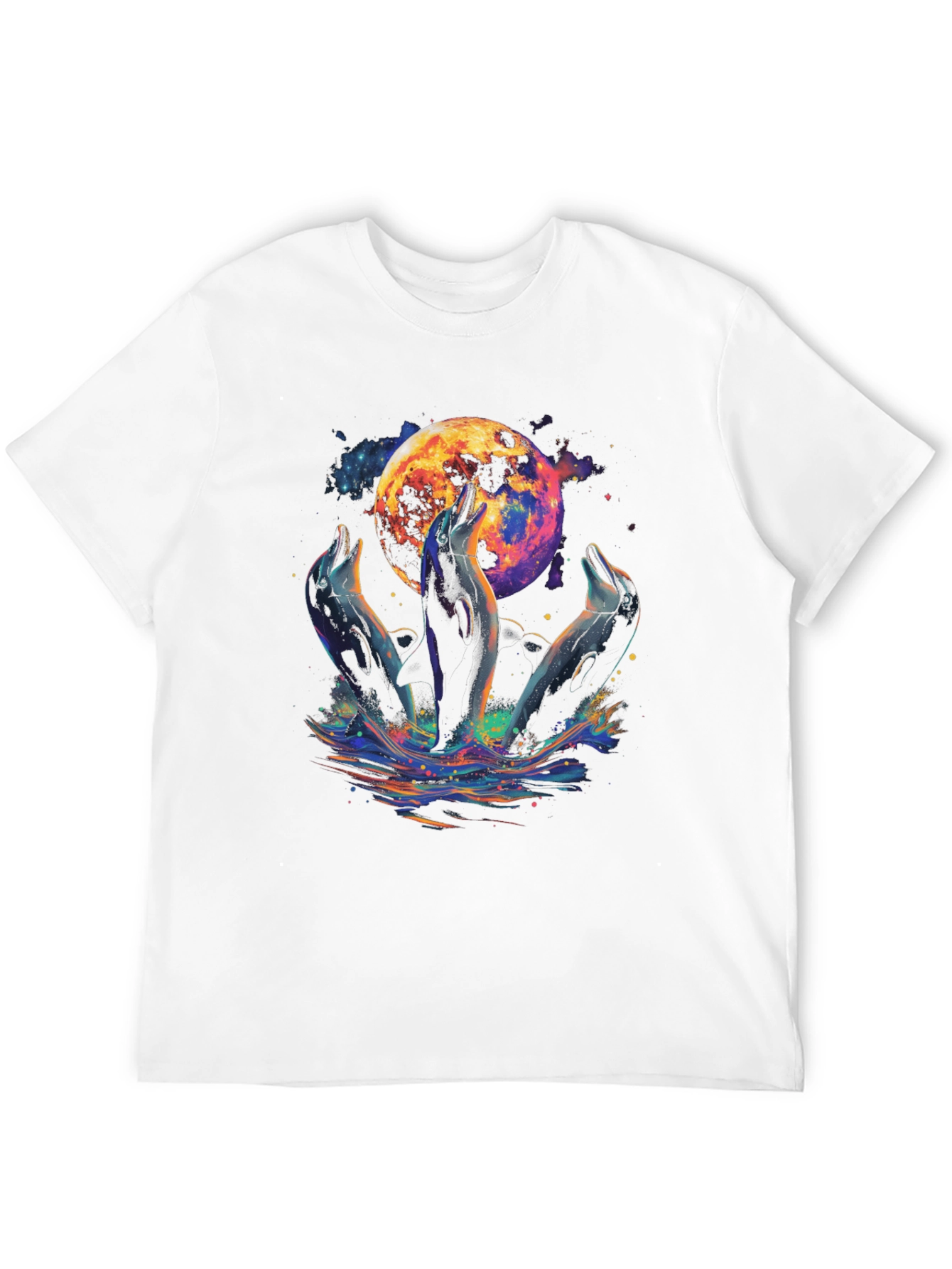 Dolphin Moon Graphic T-Shirt - Black