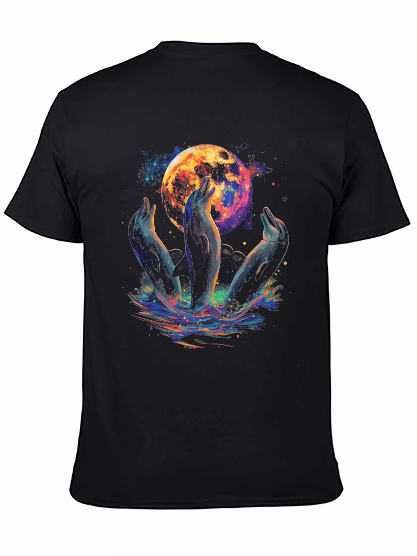 Dolphin Moon Graphic T-Shirt - Black