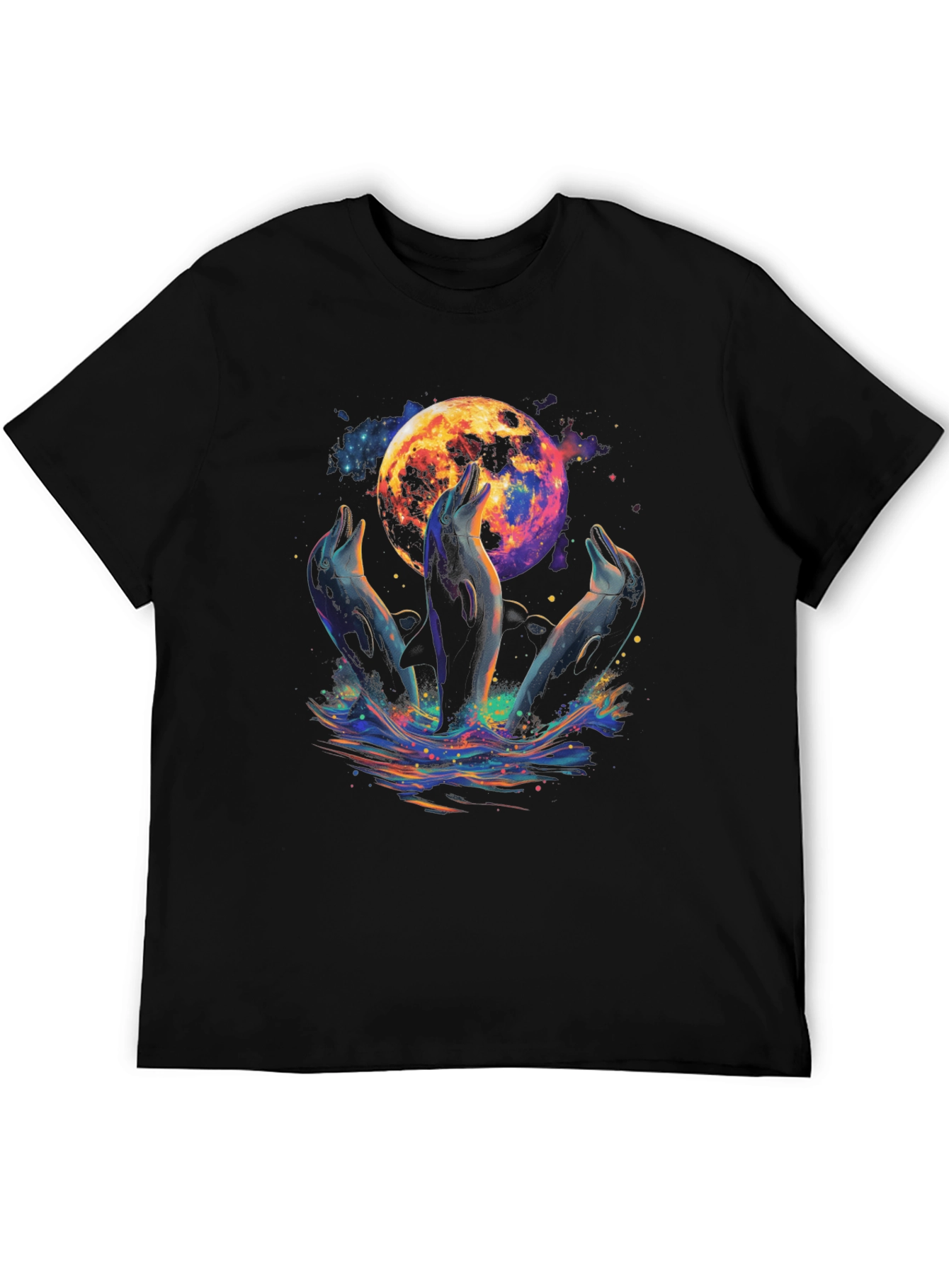 Dolphin Moon Graphic T-Shirt - Black