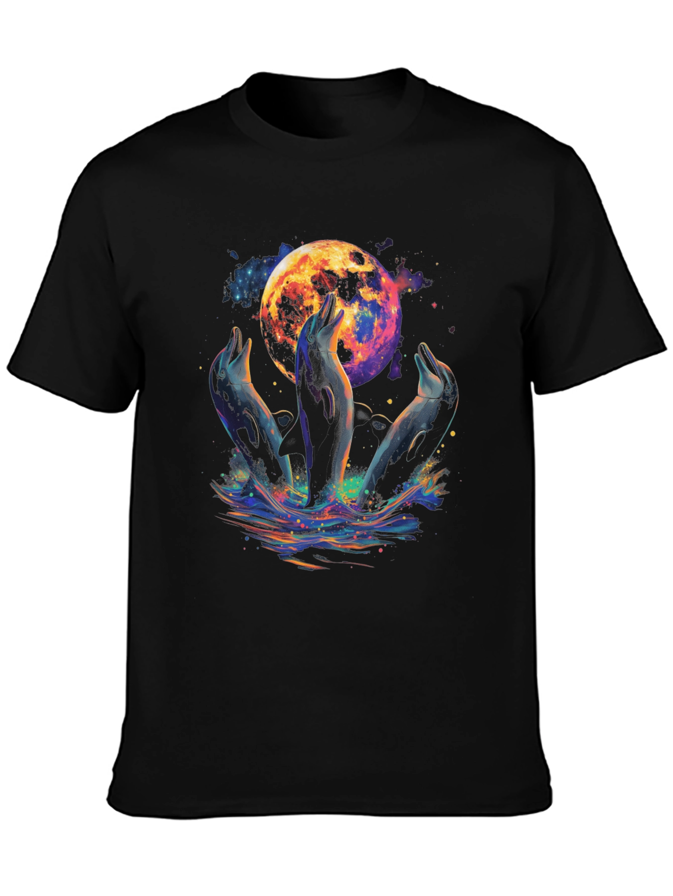 Dolphin Moon Graphic T-Shirt - Black