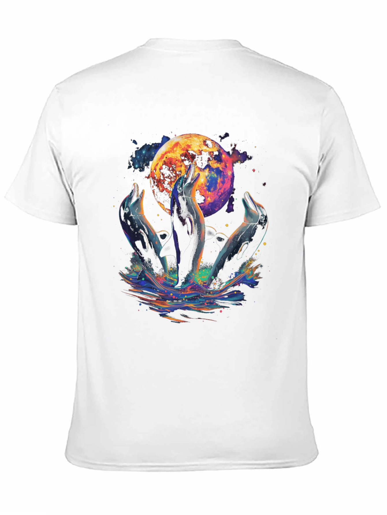 Dolphin Moon Graphic T-Shirt - Black