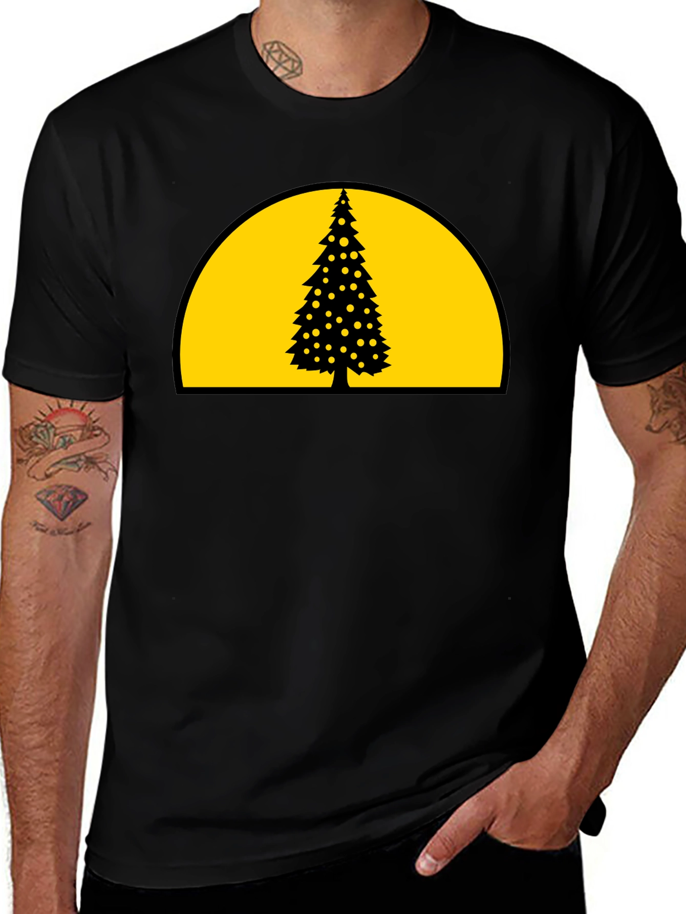Christmas Tree Graphic T-Shirt - Black
