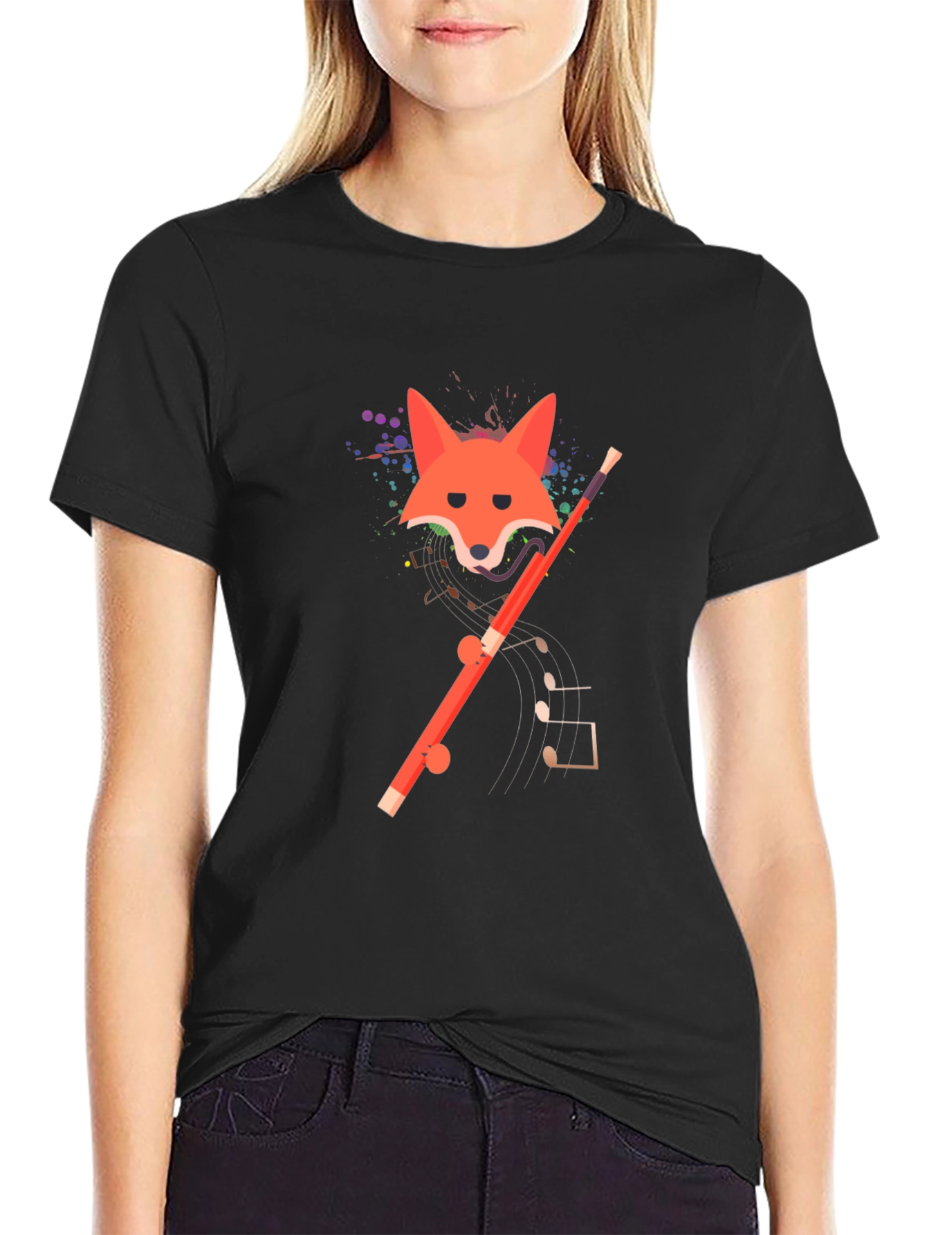 Fox and Flute Graphic Tee - Unique Design