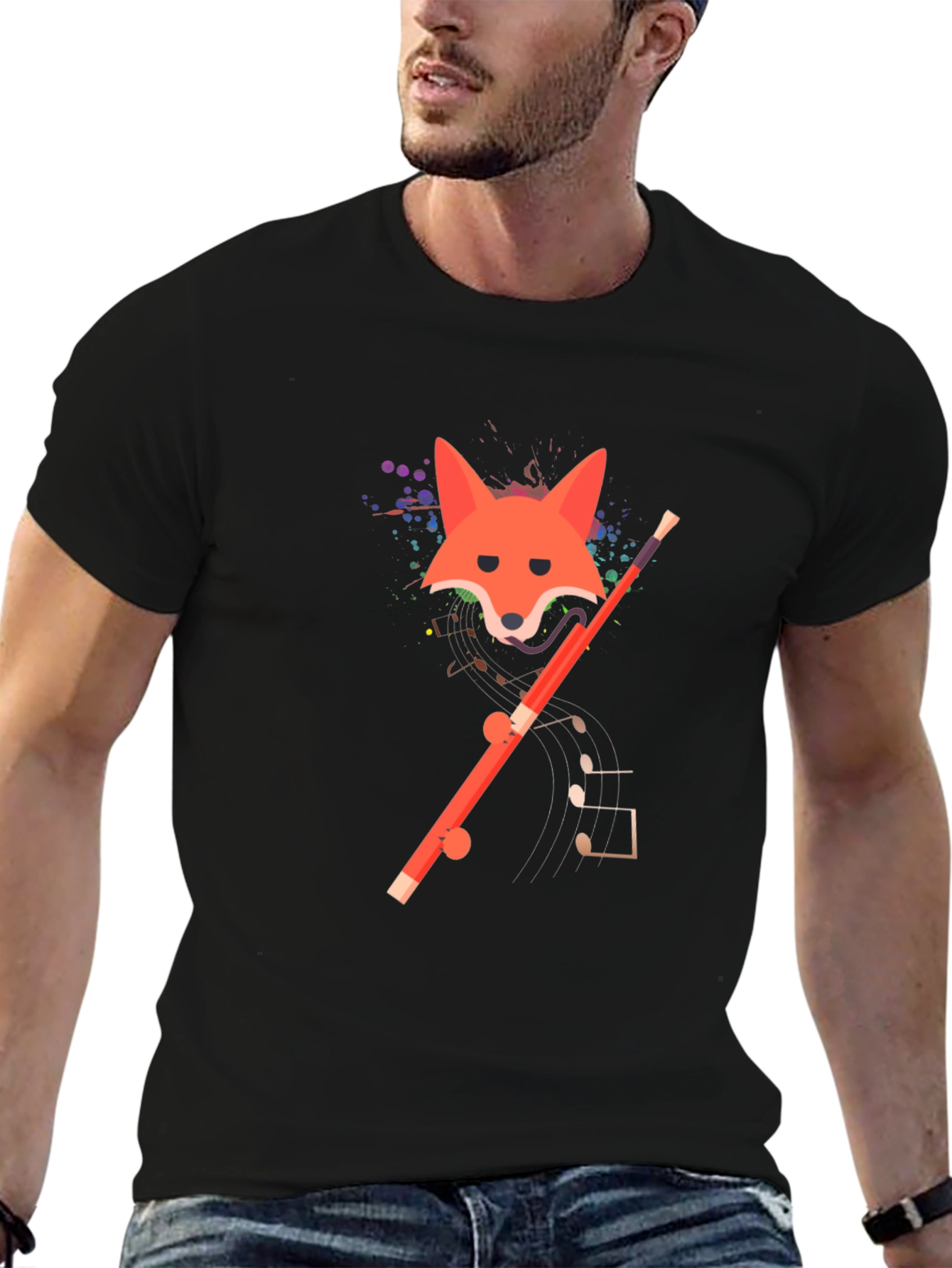 Fox and Flute Graphic Tee - Unique Design