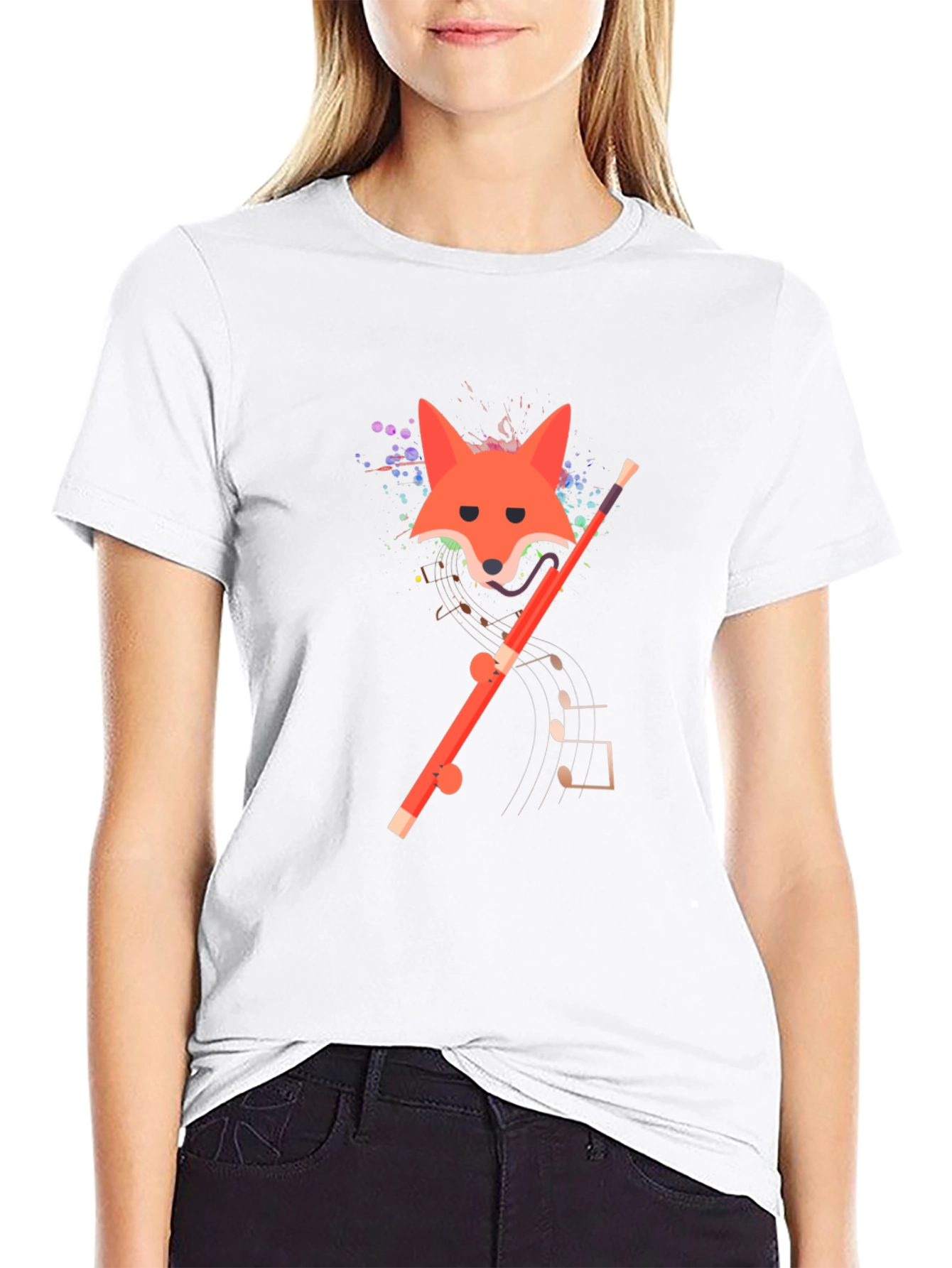 Fox and Flute Graphic Tee - Unique Design