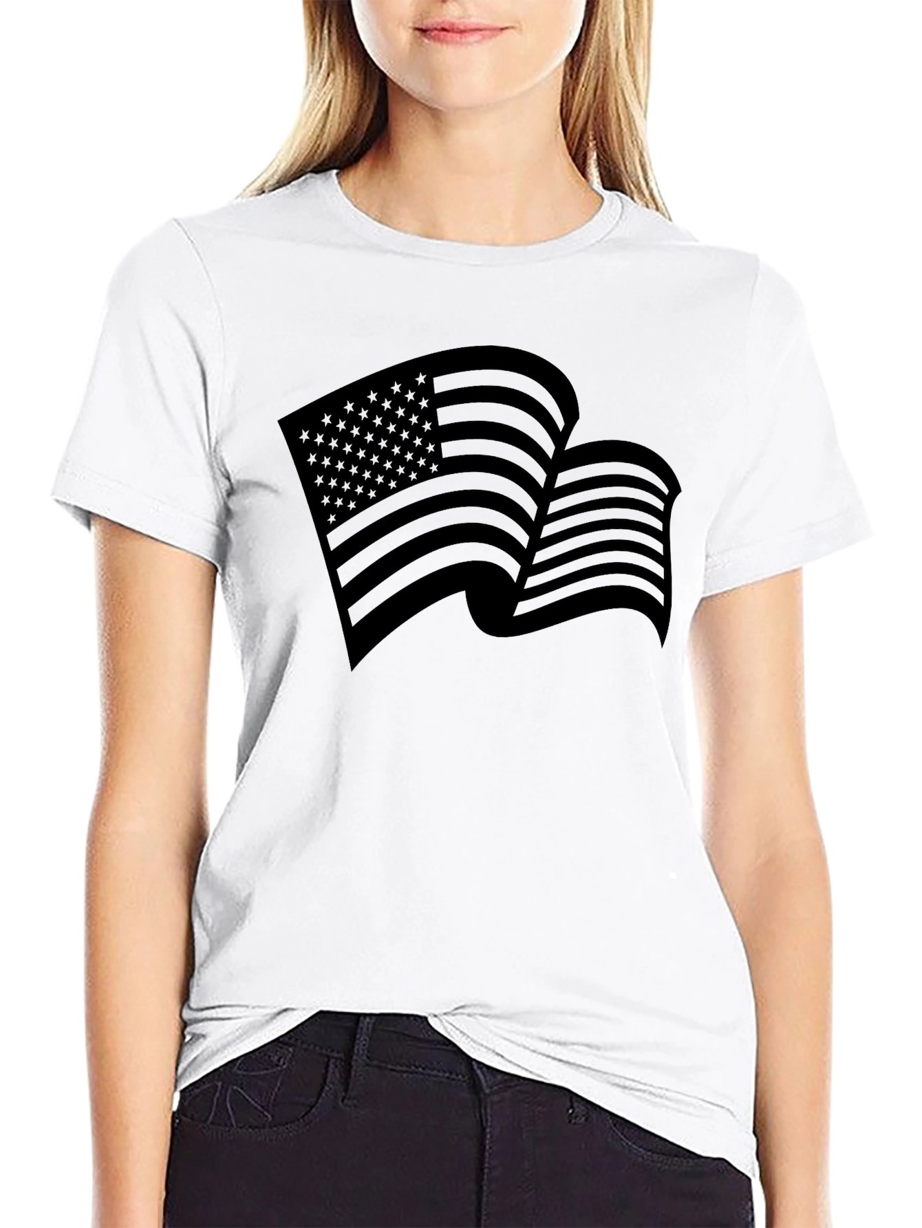 American Flag Graphic Print Black T-Shirt