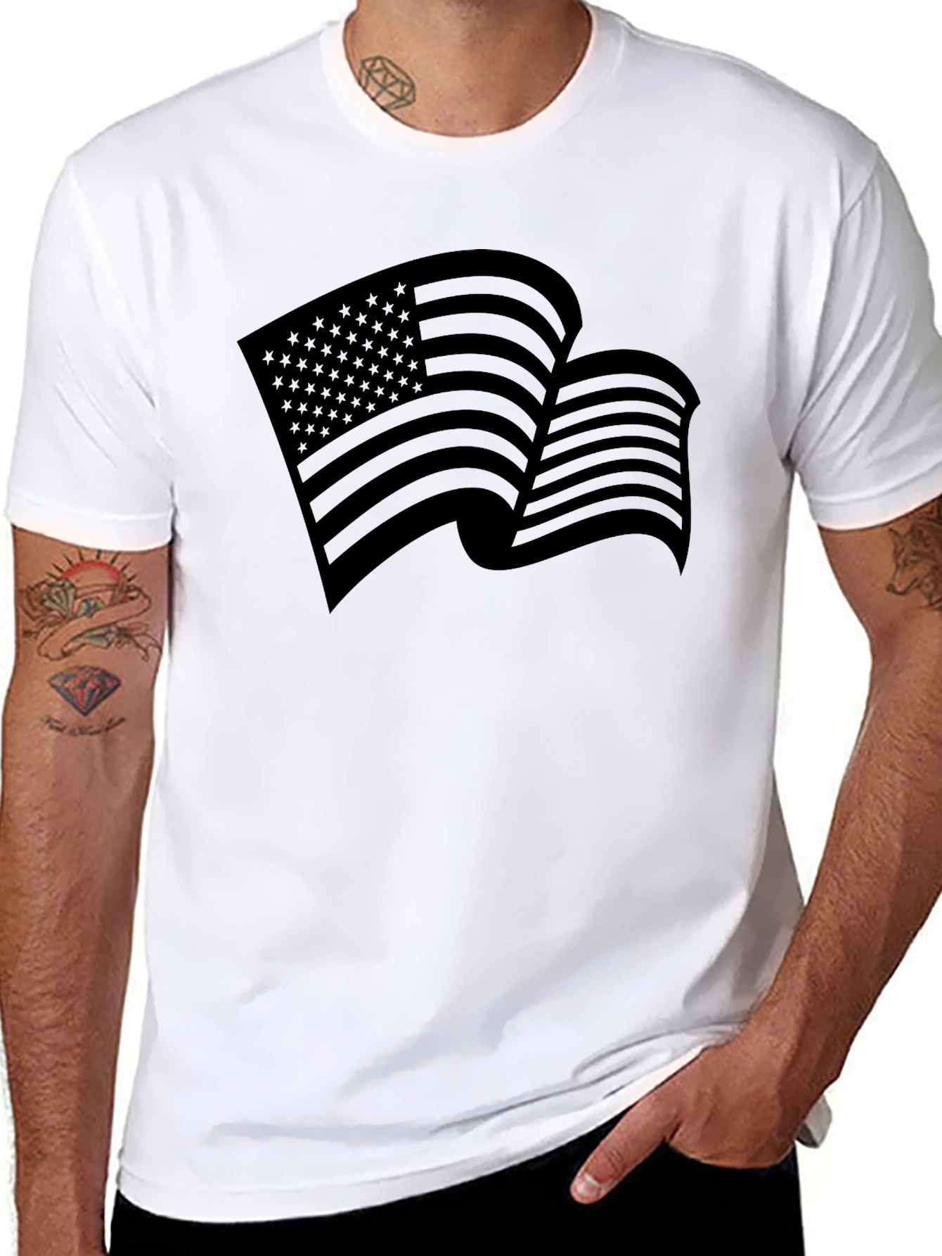 American Flag Graphic Print Black T-Shirt