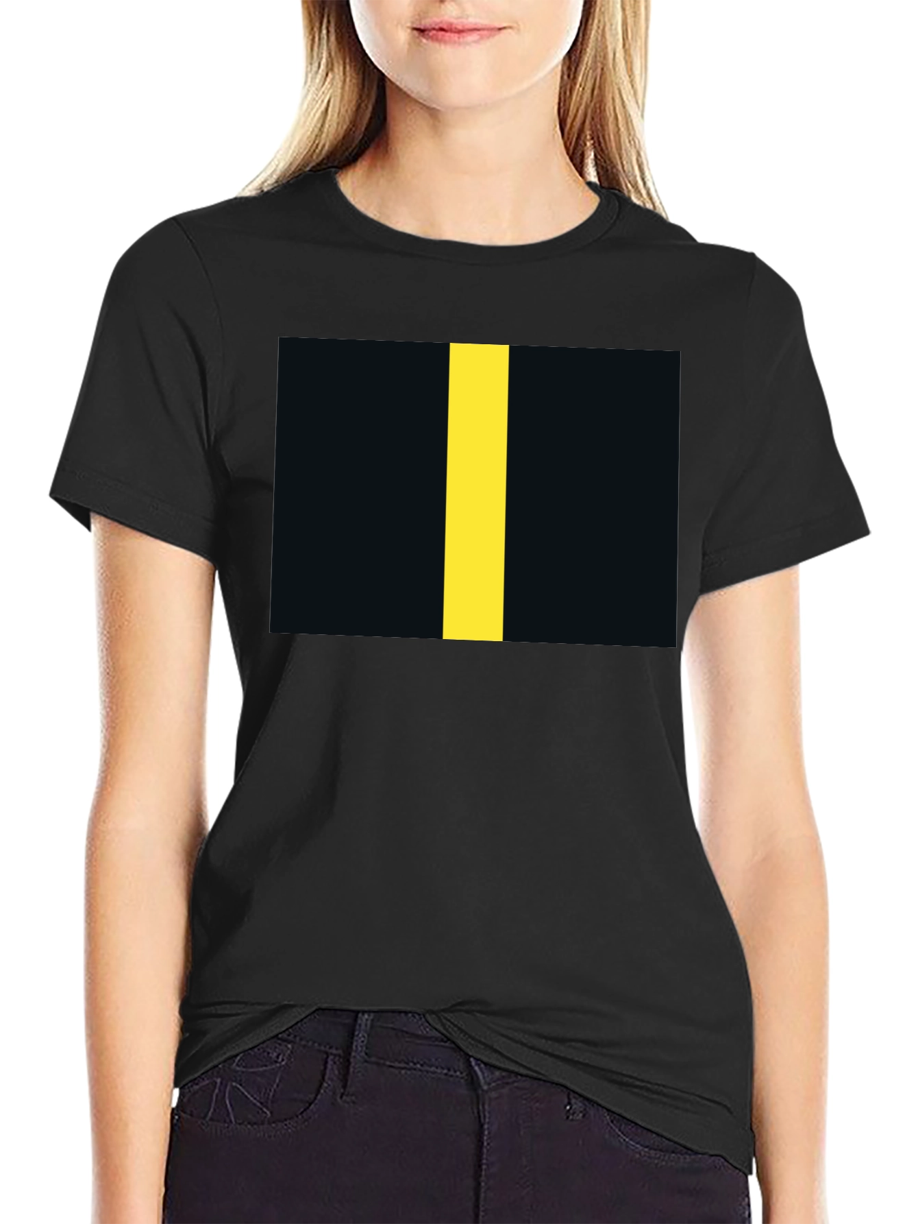 Black T-Shirt with Yellow Stripe