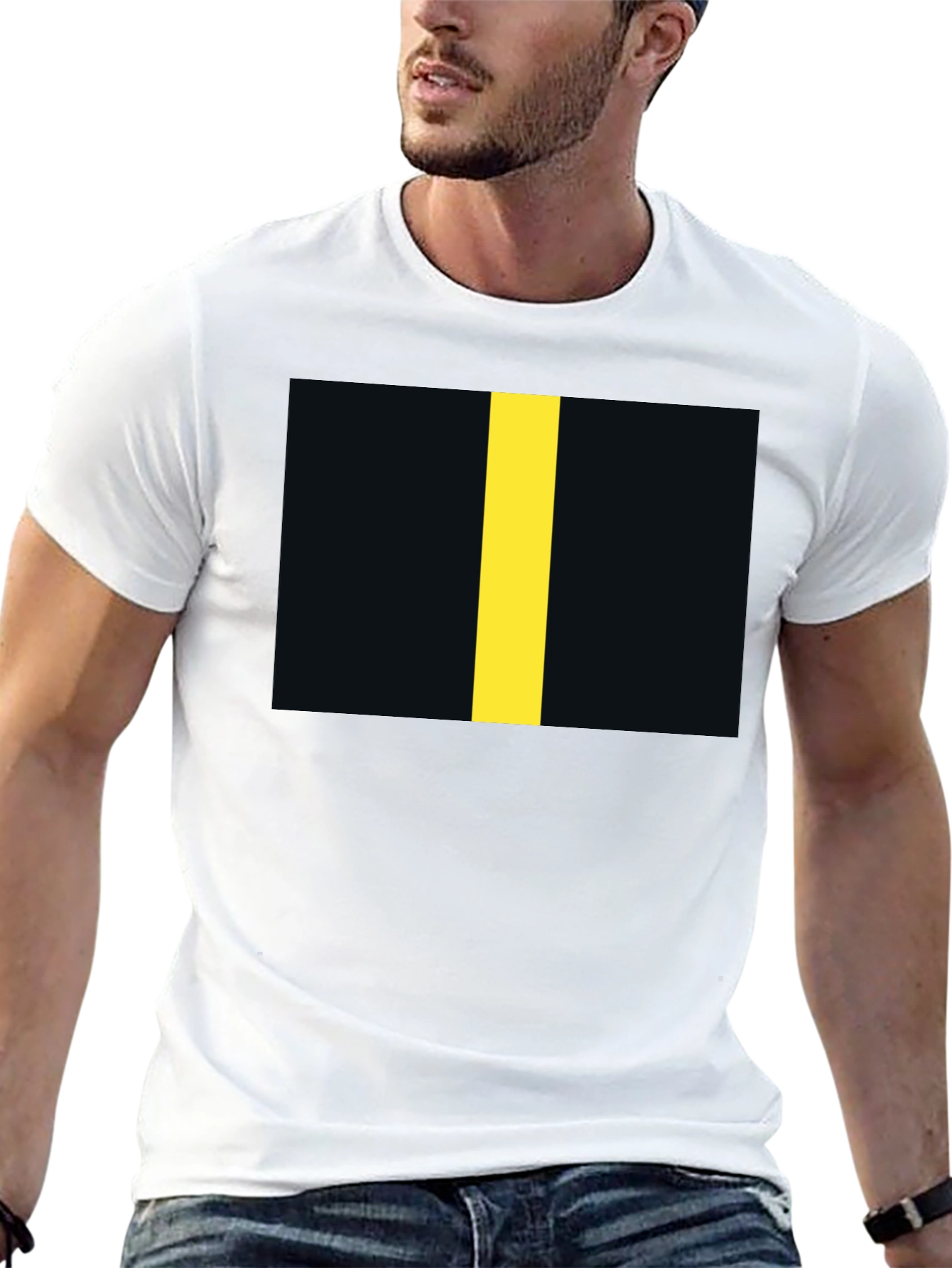 Black T-Shirt with Yellow Stripe