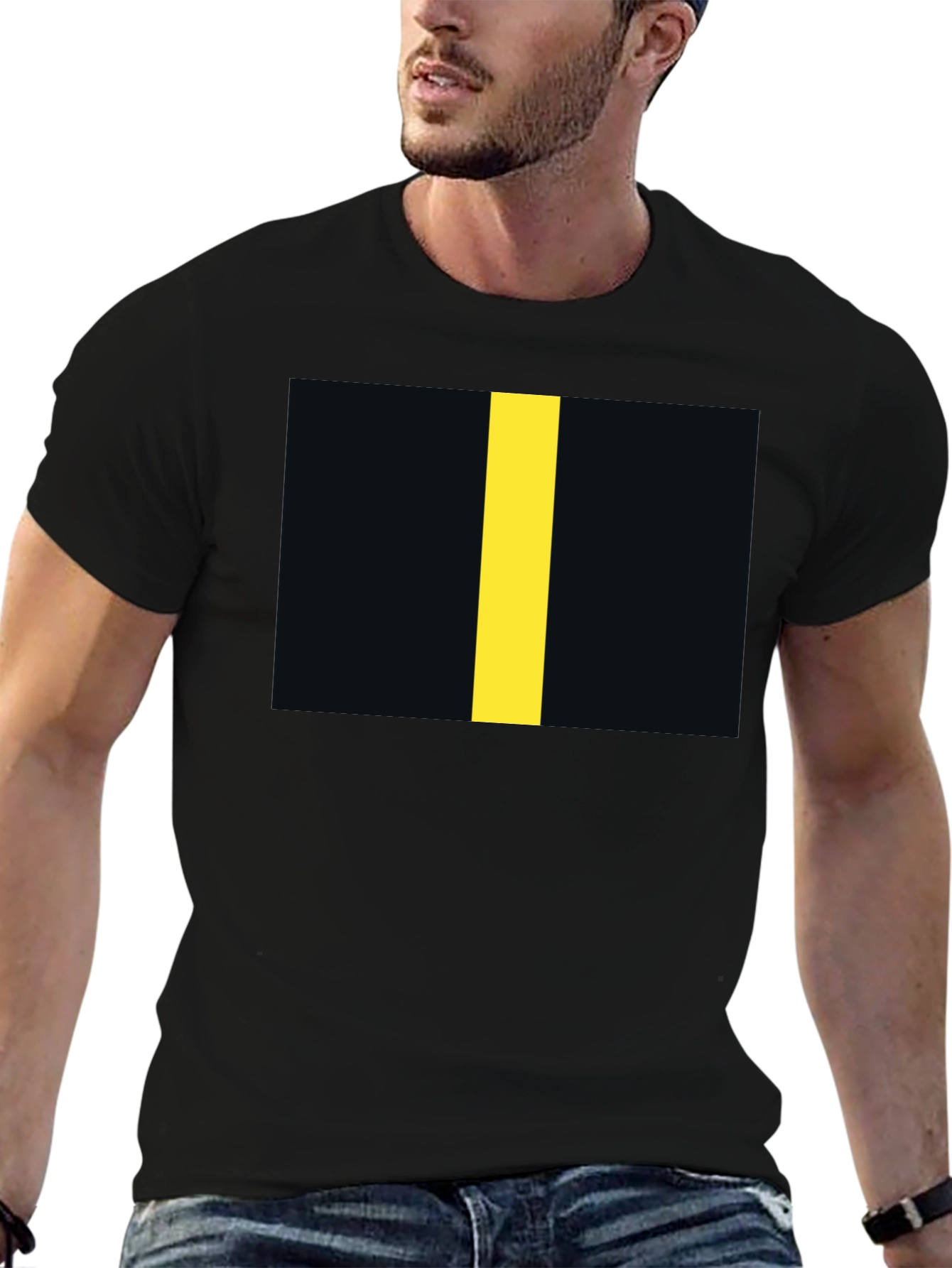 Black T-Shirt with Yellow Stripe