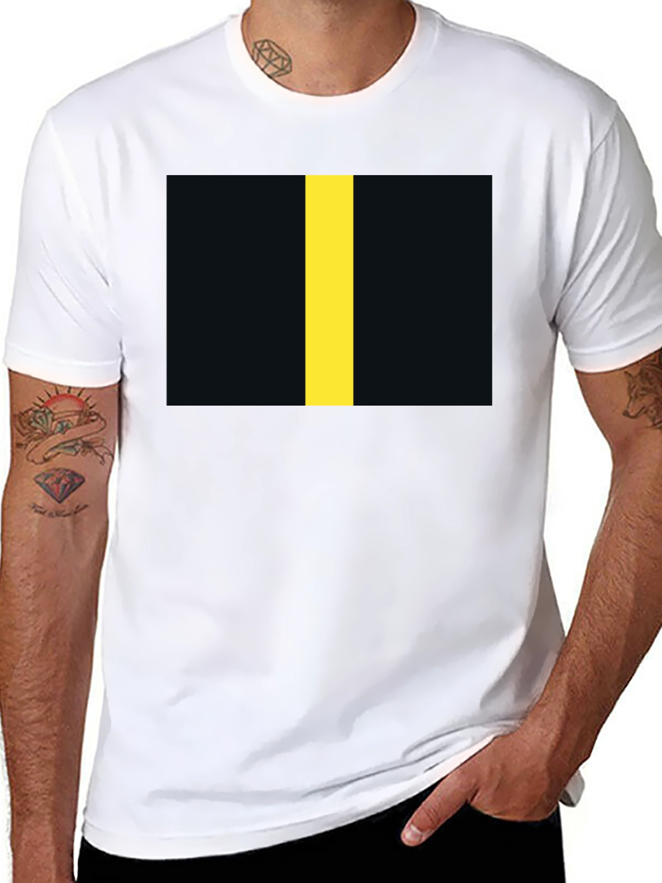 Black T-Shirt with Yellow Stripe