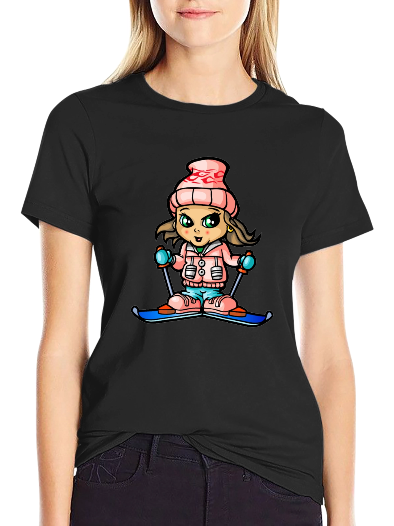 Girl Skier Graphic Tee - Winter Fun Shirt