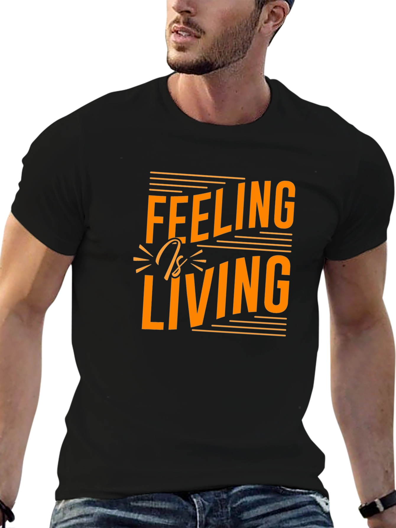 Feeling is Living Graphic Tee - Stylish Black T-Shirt