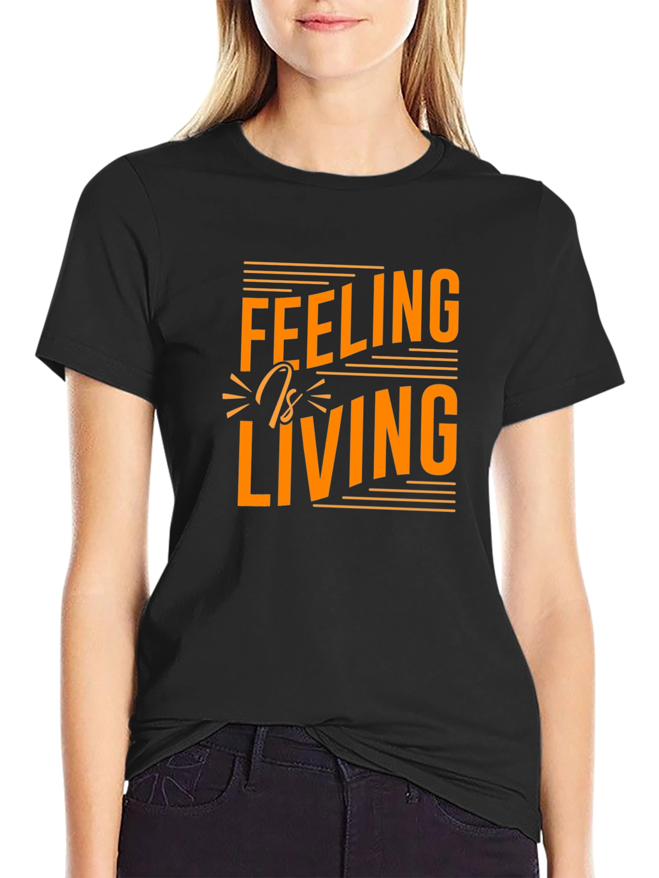 Feeling is Living Graphic Tee - Stylish Black T-Shirt