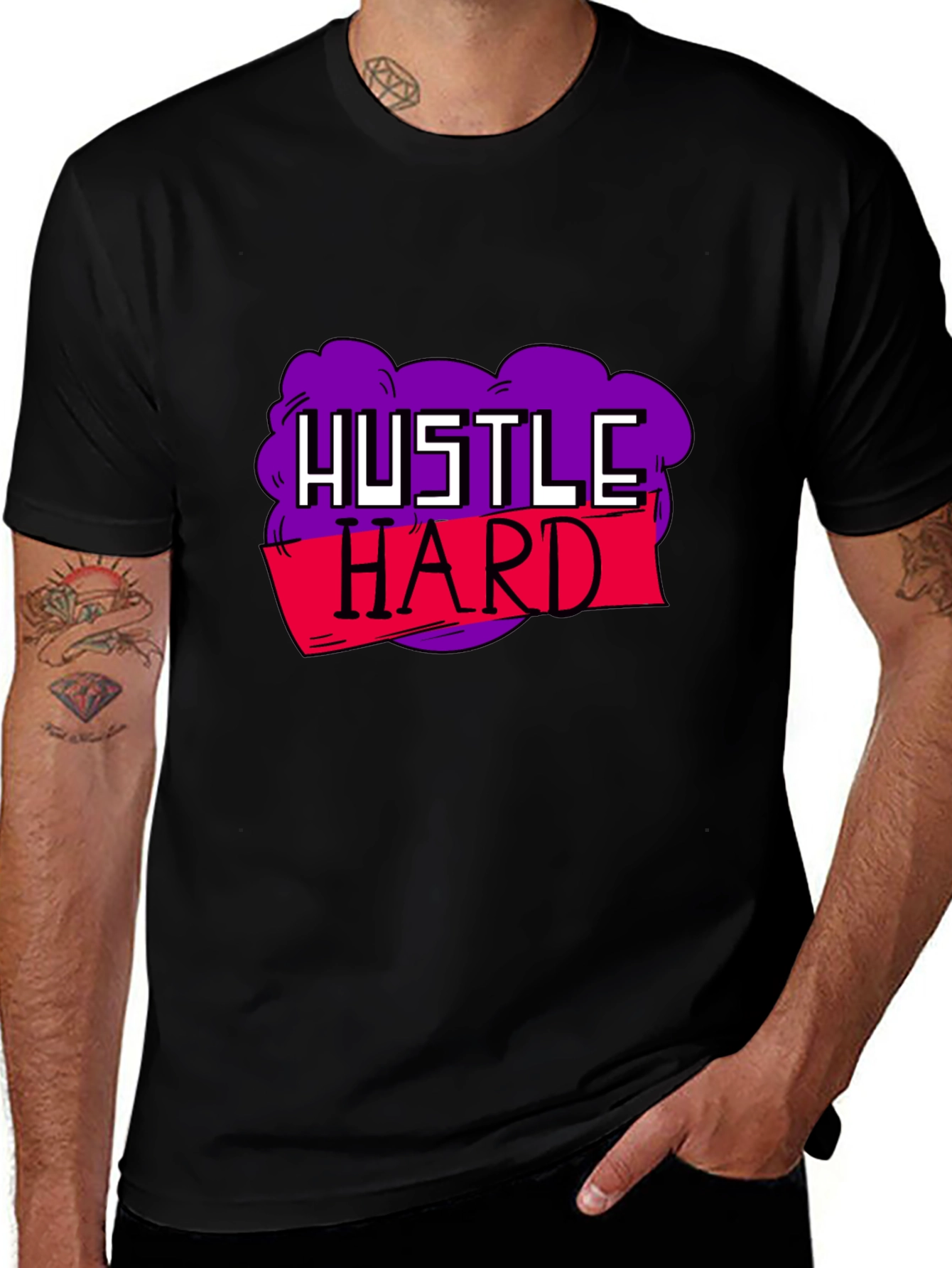 Hustle Hard Graphic Tee - Motivational Black T-Shirt