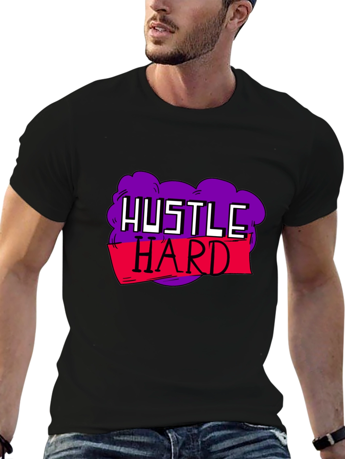 Hustle Hard Graphic Tee - Motivational Black T-Shirt