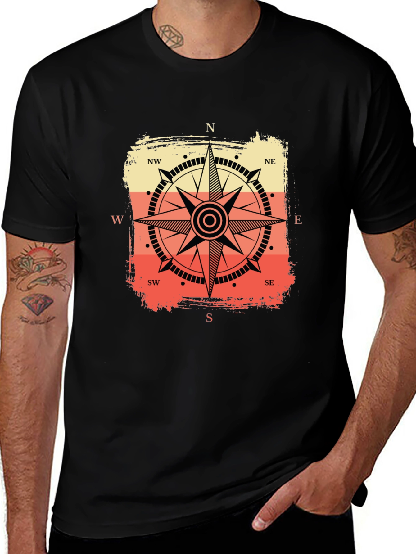 Retro Compass Graphic Tee - Black