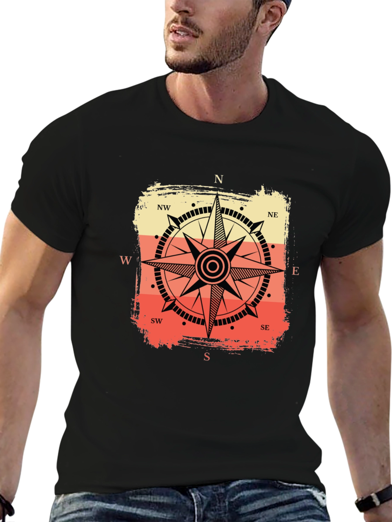 Retro Compass Graphic Tee - Black
