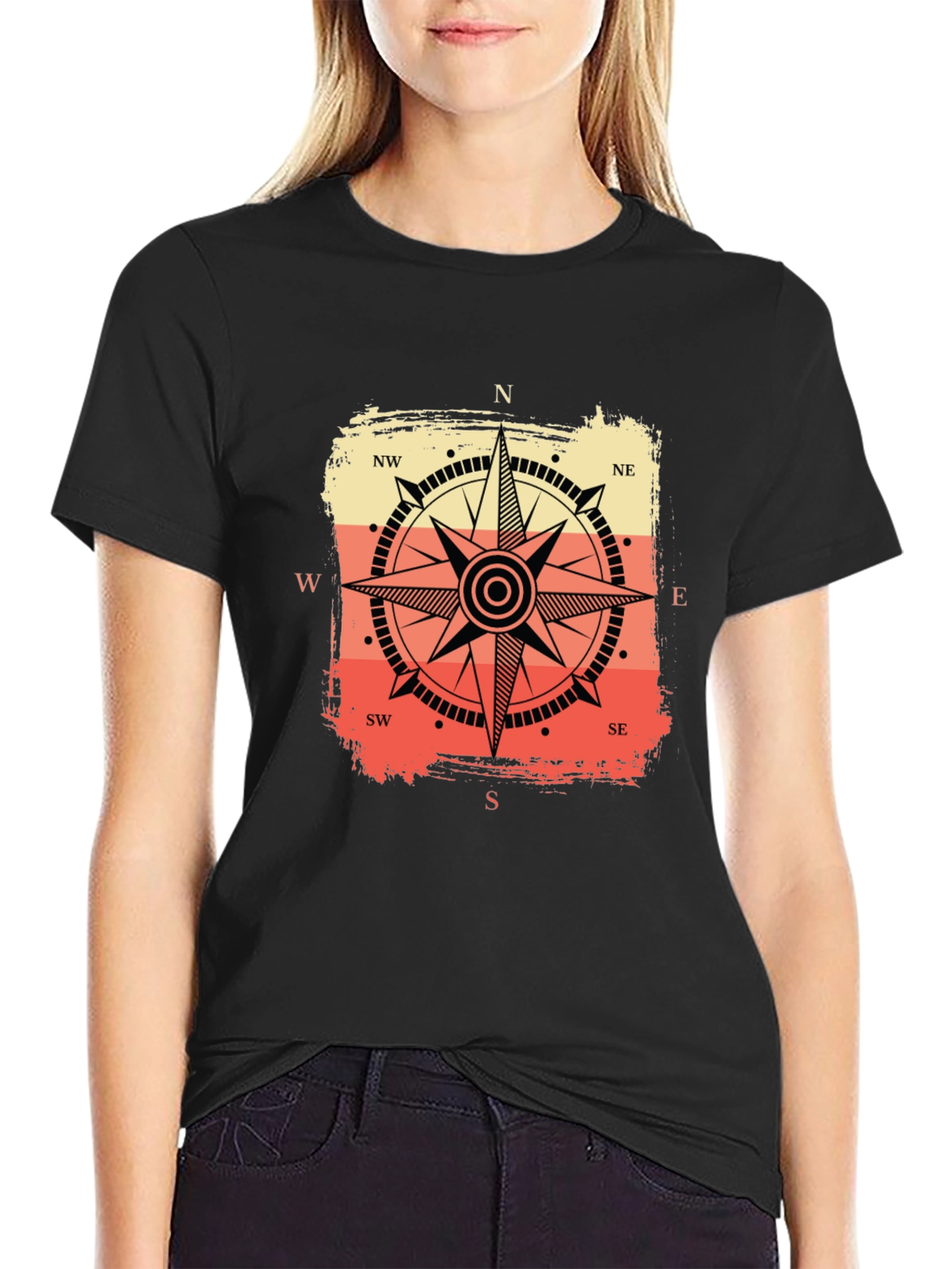 Retro Compass Graphic Tee - Black