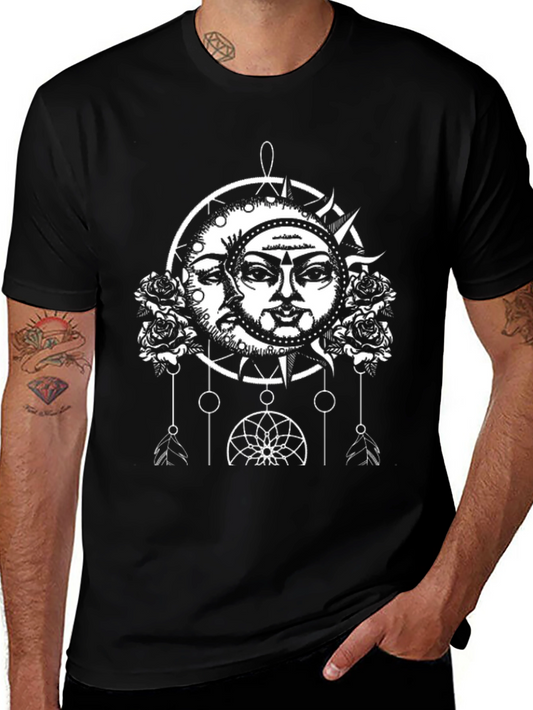 Celestial Sun & Moon Graphic T-Shirt - Dreamy Boho Design
