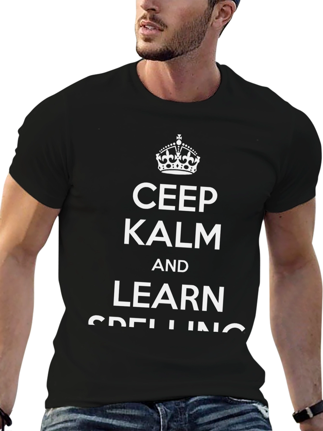 Keep Kalm Learn Spelling Black Graphic Tee