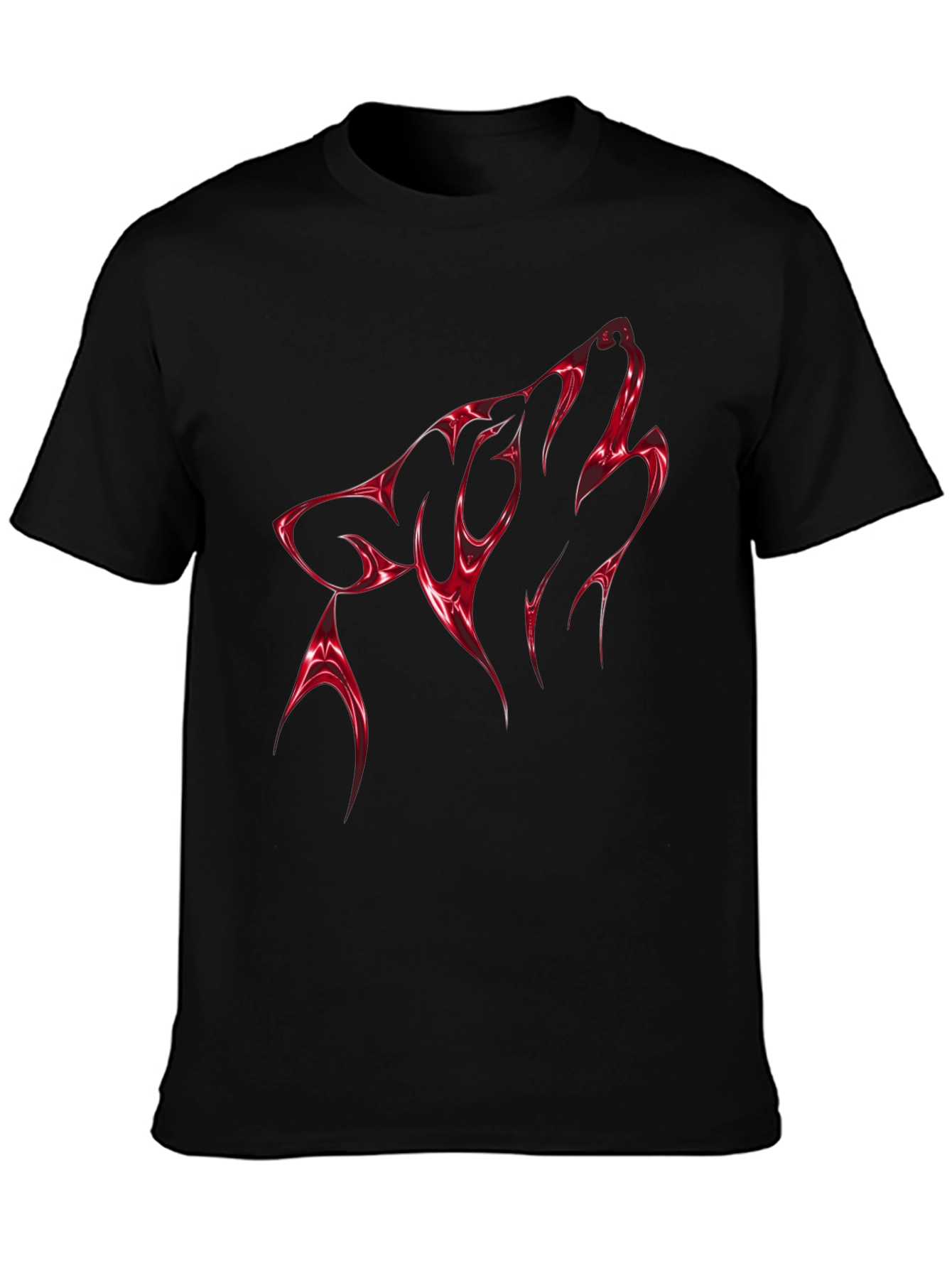 Bold Red Wolf Graphic Tee - Mens Black T-Shirt