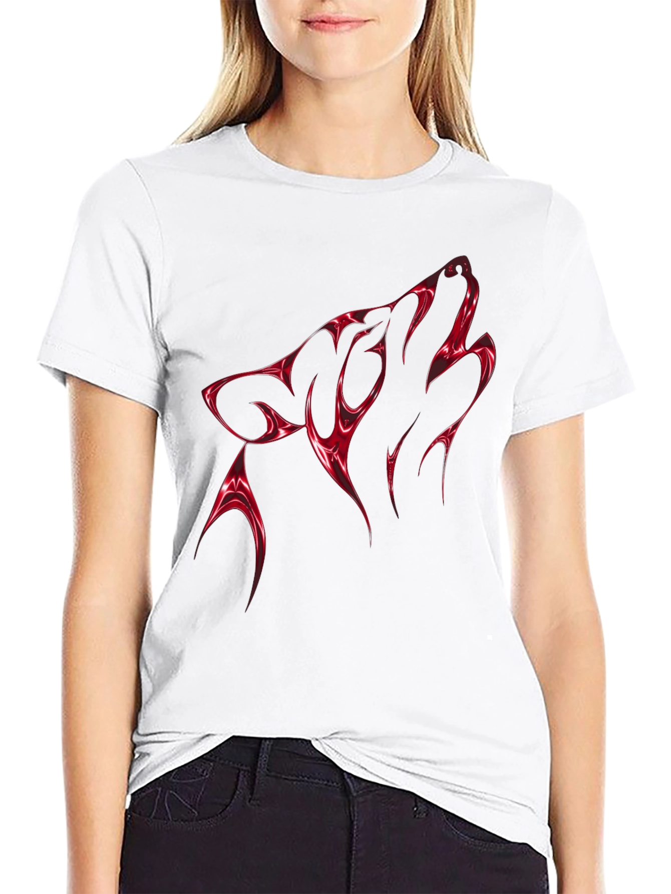 Bold Red Wolf Graphic Tee - Mens Black T-Shirt