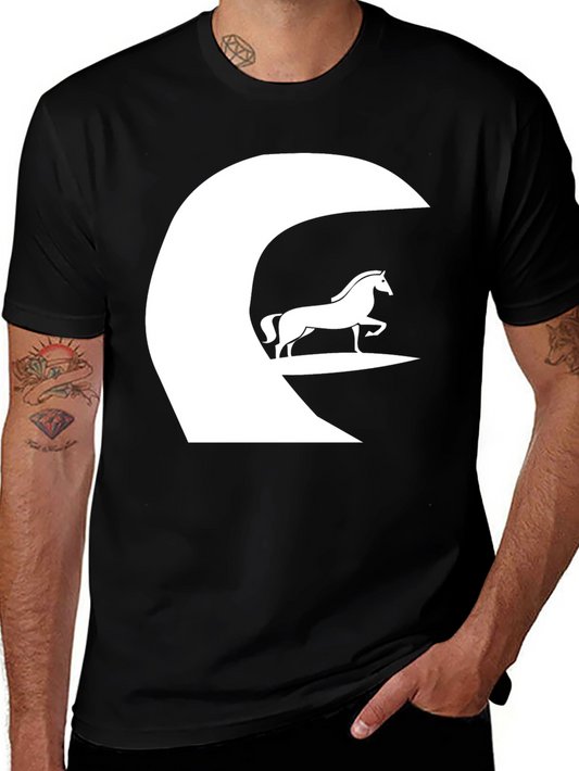 Horse Graphic Tee - Black Cotton Casual T-Shirt