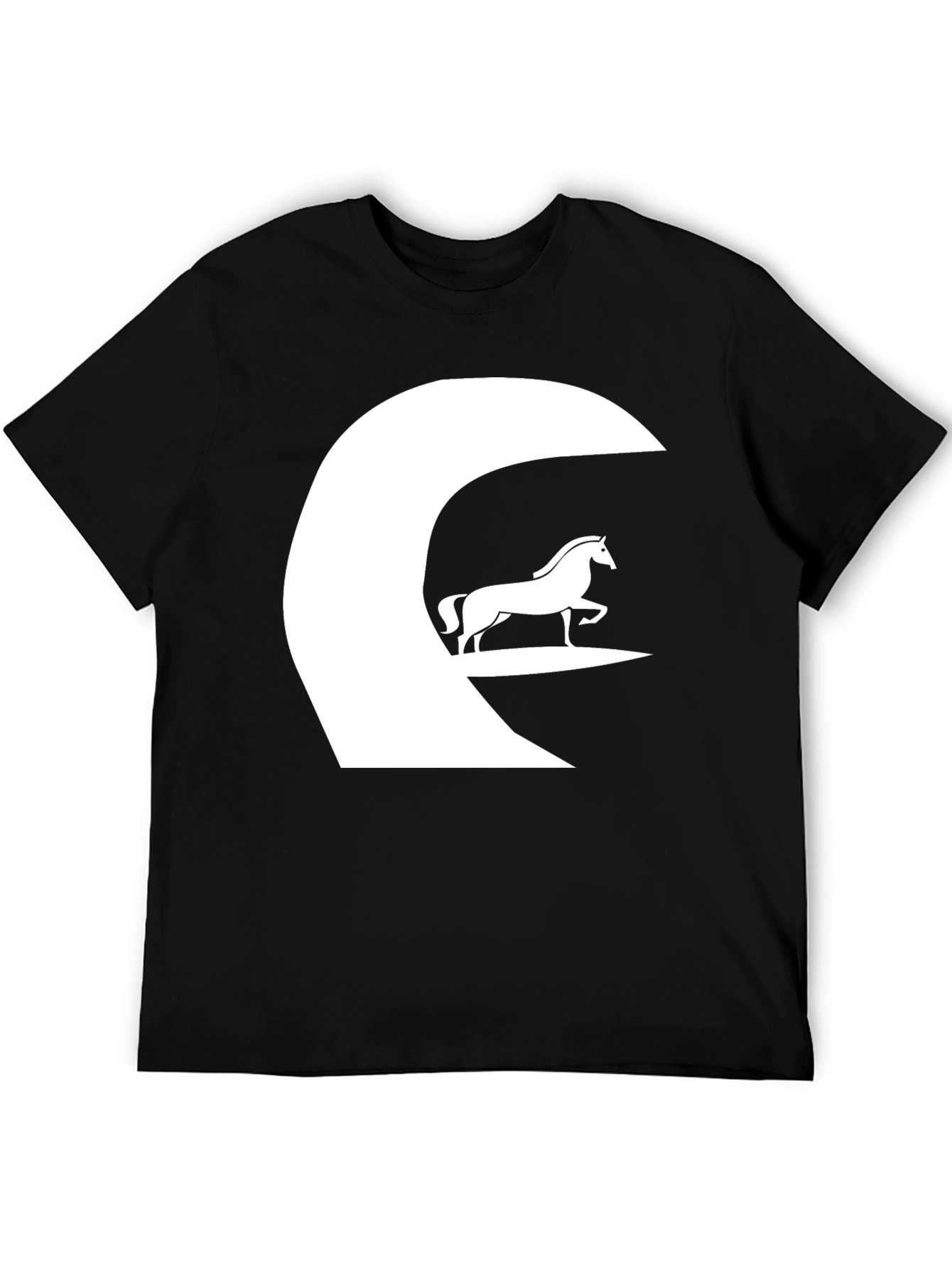 Horse Graphic Tee - Black Cotton Casual T-Shirt