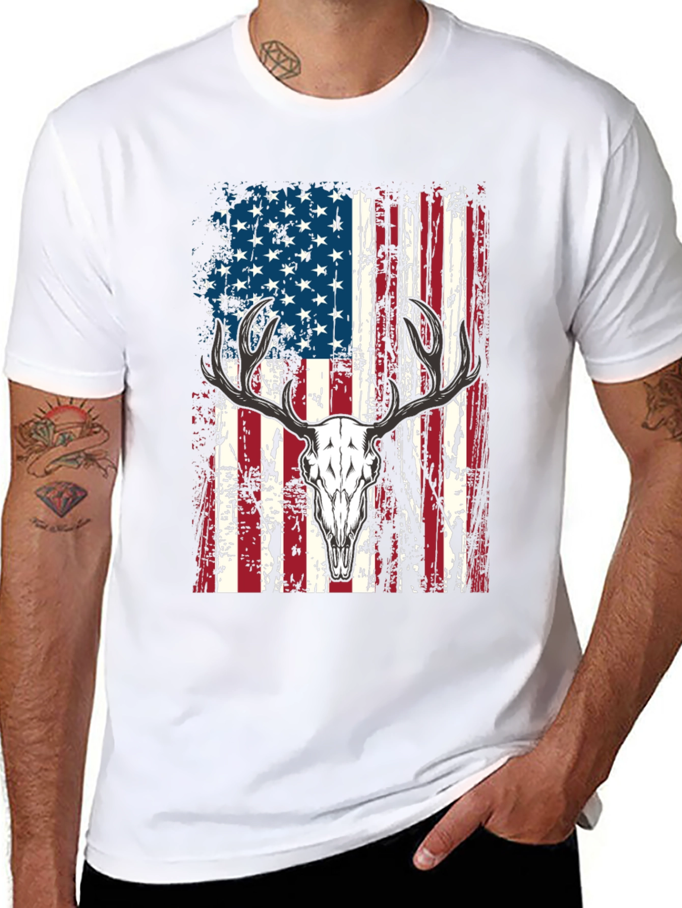 American Flag Deer Skull Graphic Tee