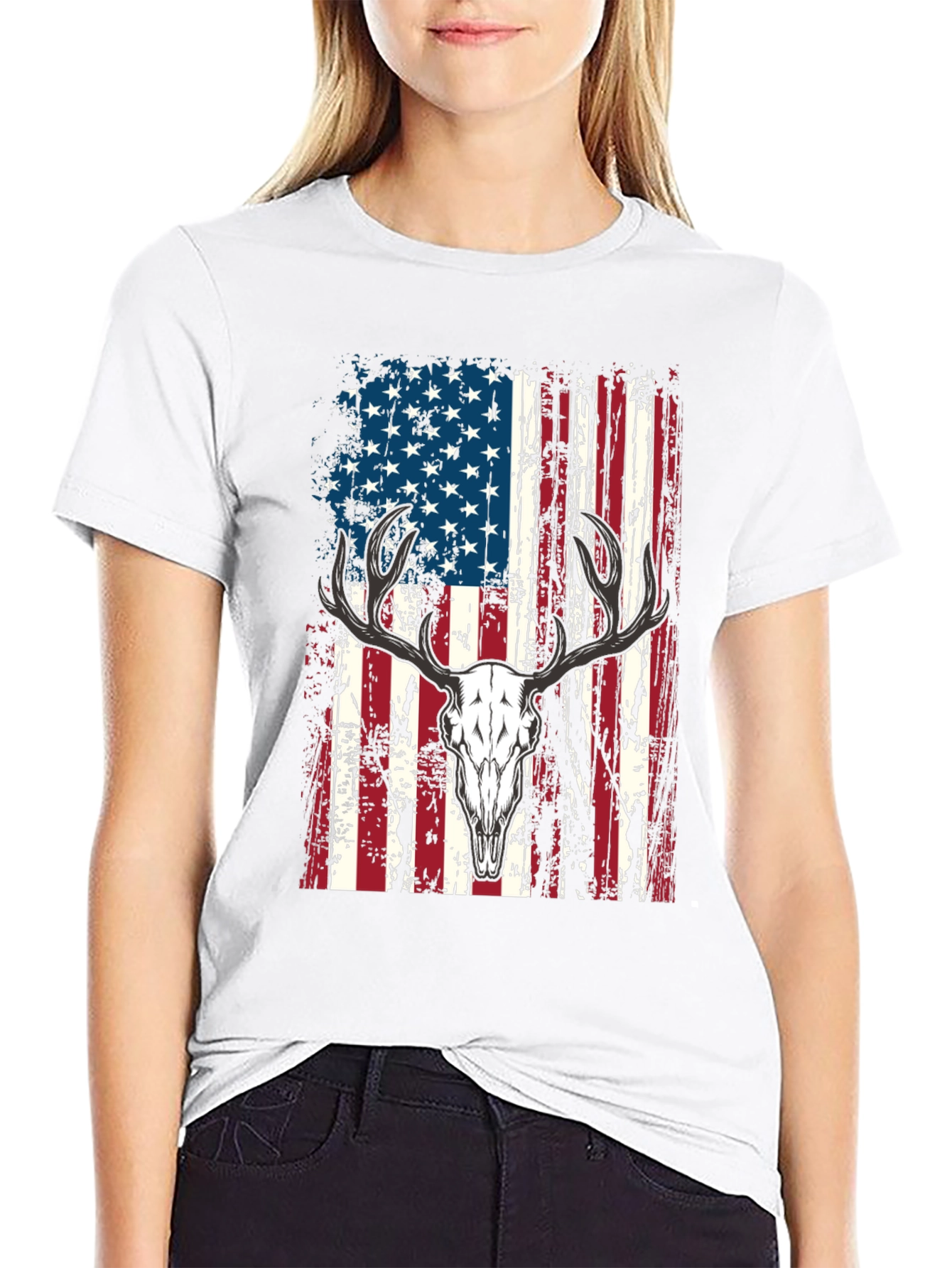 American Flag Deer Skull Graphic Tee