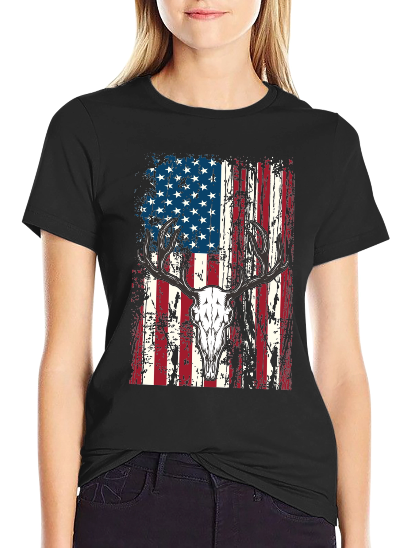 American Flag Deer Skull Graphic Tee