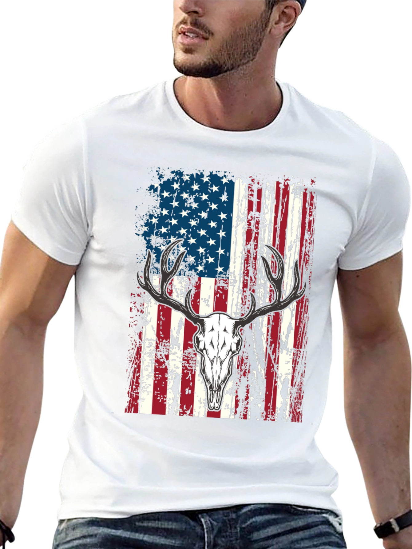 American Flag Deer Skull Graphic Tee