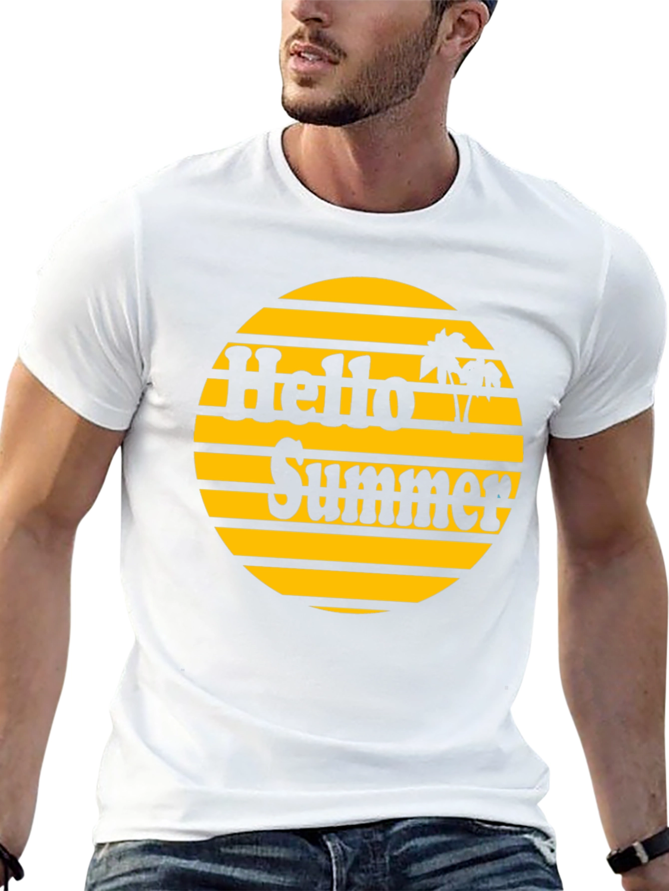 Hello Summer Graphic T-Shirt - Retro Sunset Design