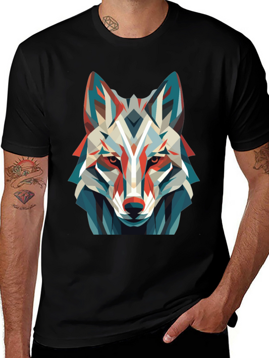 Geometric Wolf Graphic Tee - Modern Art Shirt