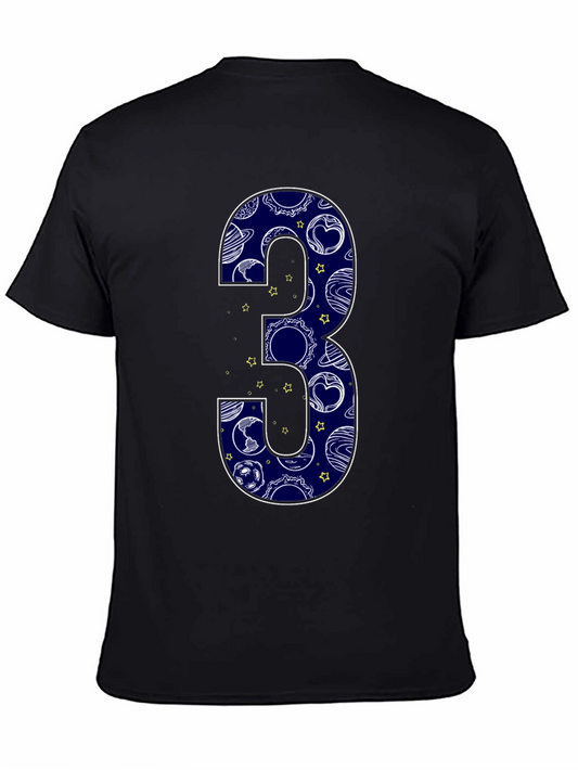 Number 3 Space Planets Black T-Shirt