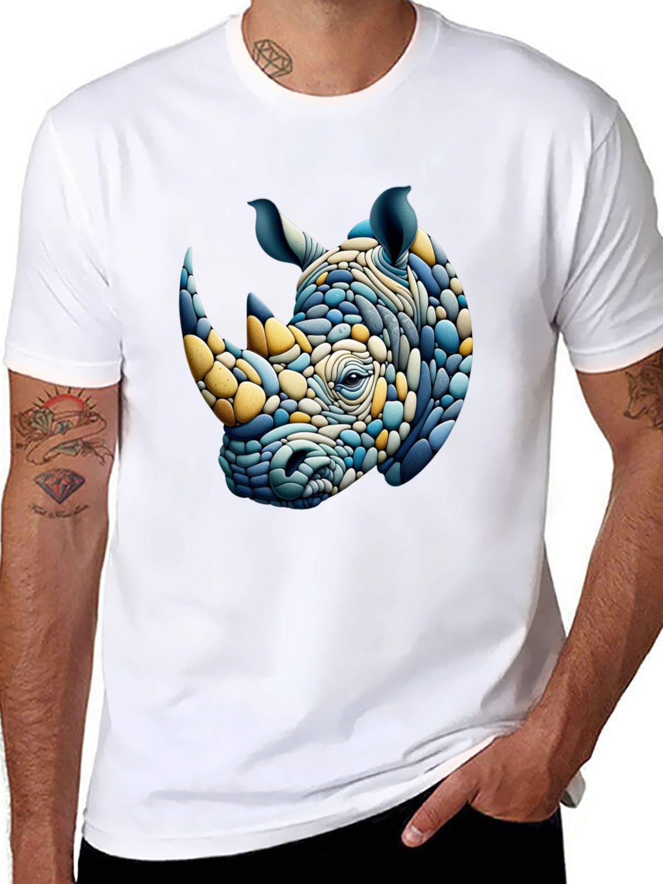 Abstract Rhino Graphic Tee - Stylish Mens T-Shirt