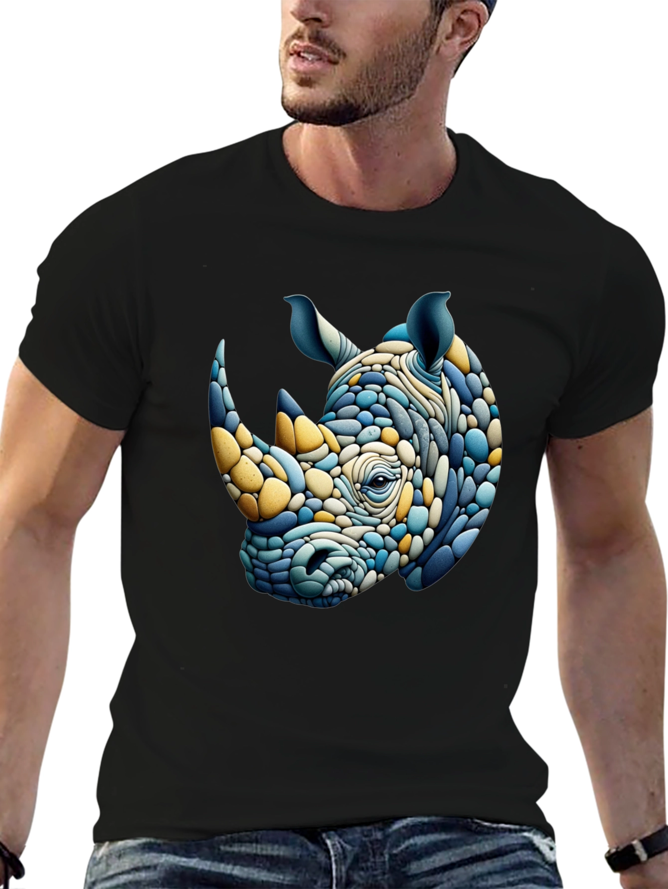 Abstract Rhino Graphic Tee - Stylish Mens T-Shirt