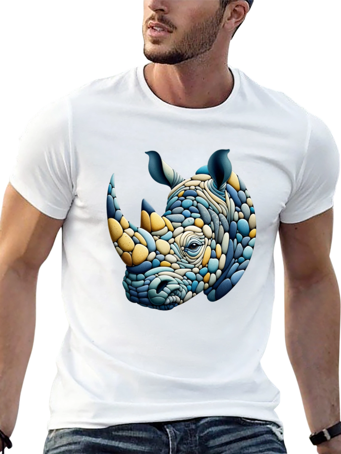 Abstract Rhino Graphic Tee - Stylish Mens T-Shirt