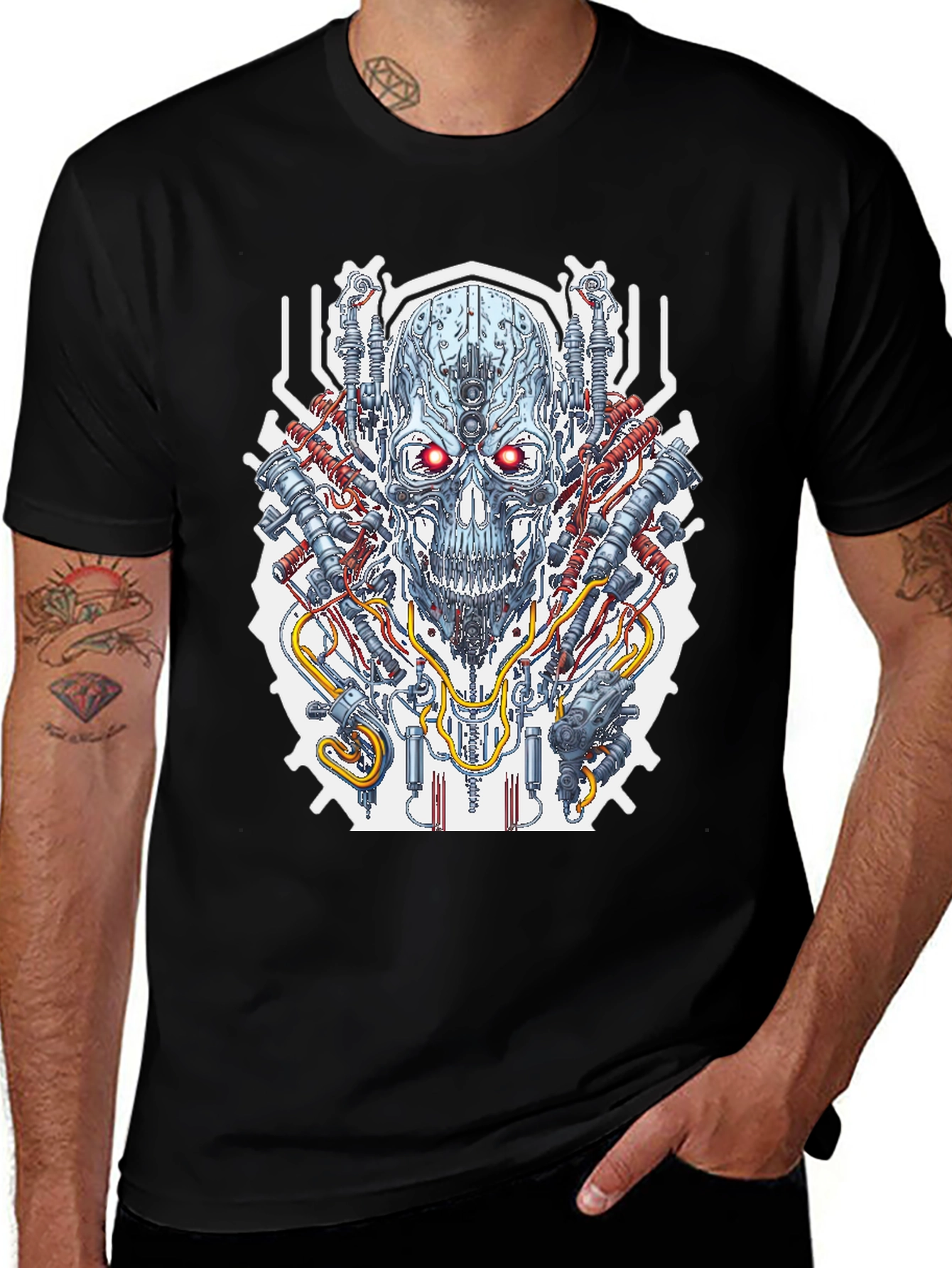Cyberpunk Skull Graphic Tee - Mens Black T-Shirt