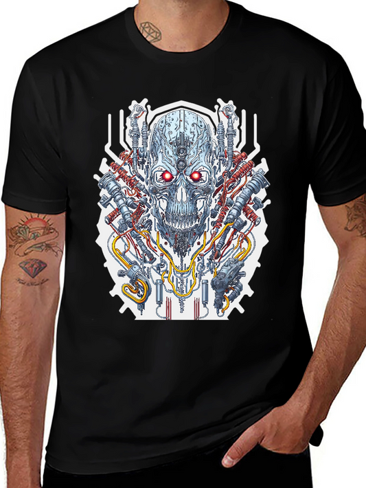 Cyberpunk Skull Graphic Tee - Mens Black T-Shirt